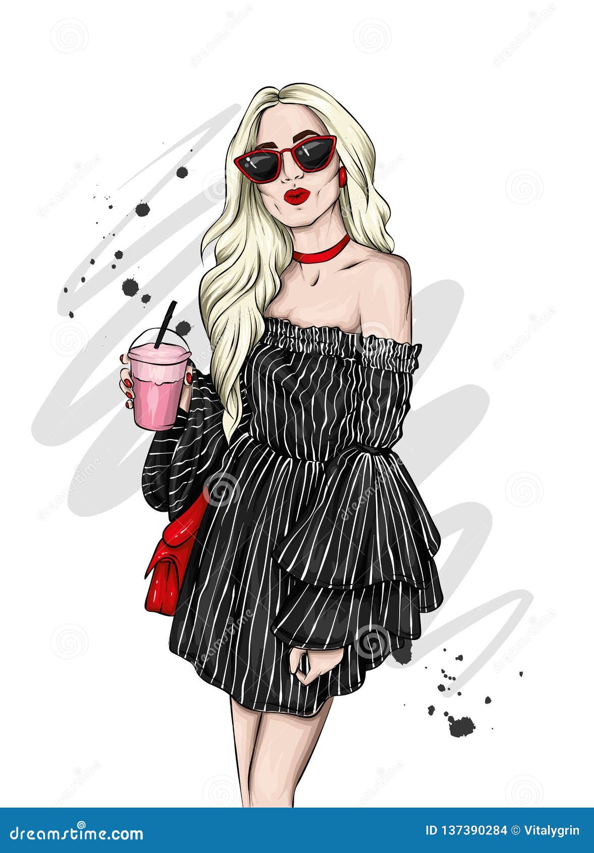 Beautiful Girl in a Stylish Summer Dress and Glasses. Stylish Girl with a Cocktail. Vector Illustration. Stock Vector - Illustration of fashion, hairstyle: 137390284 Beautiful Girl in a Stylish Summer Dress and Glasses. Stylish Girl with a Cocktail. Vector Illustration. Stock Vector - Illustration of fashion, hairstyle: 137390284