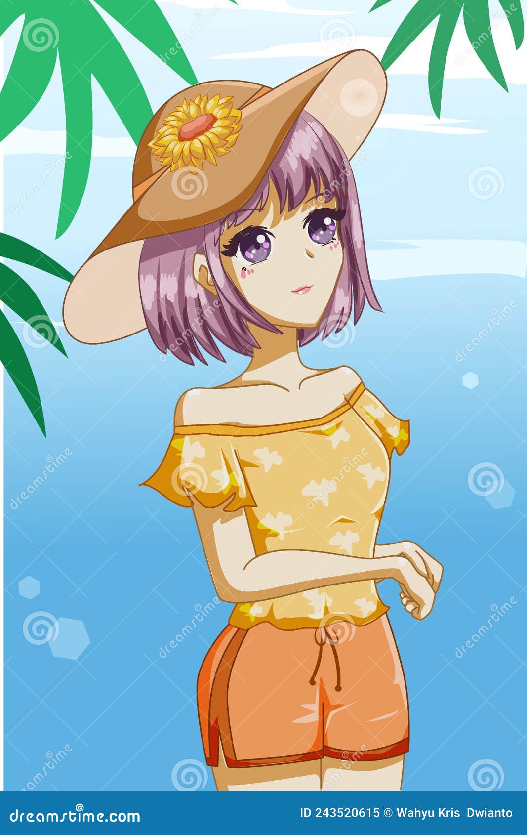 Free Vectors  Sunflower and straw hat _ anime character