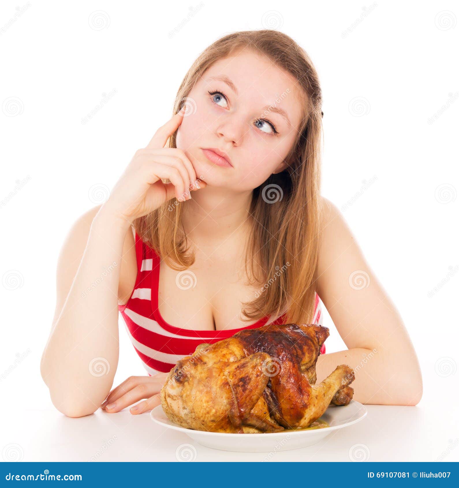 Beautiful Girl Thinks, Eat Meat Stock Image - Image of bold, home: 69107081