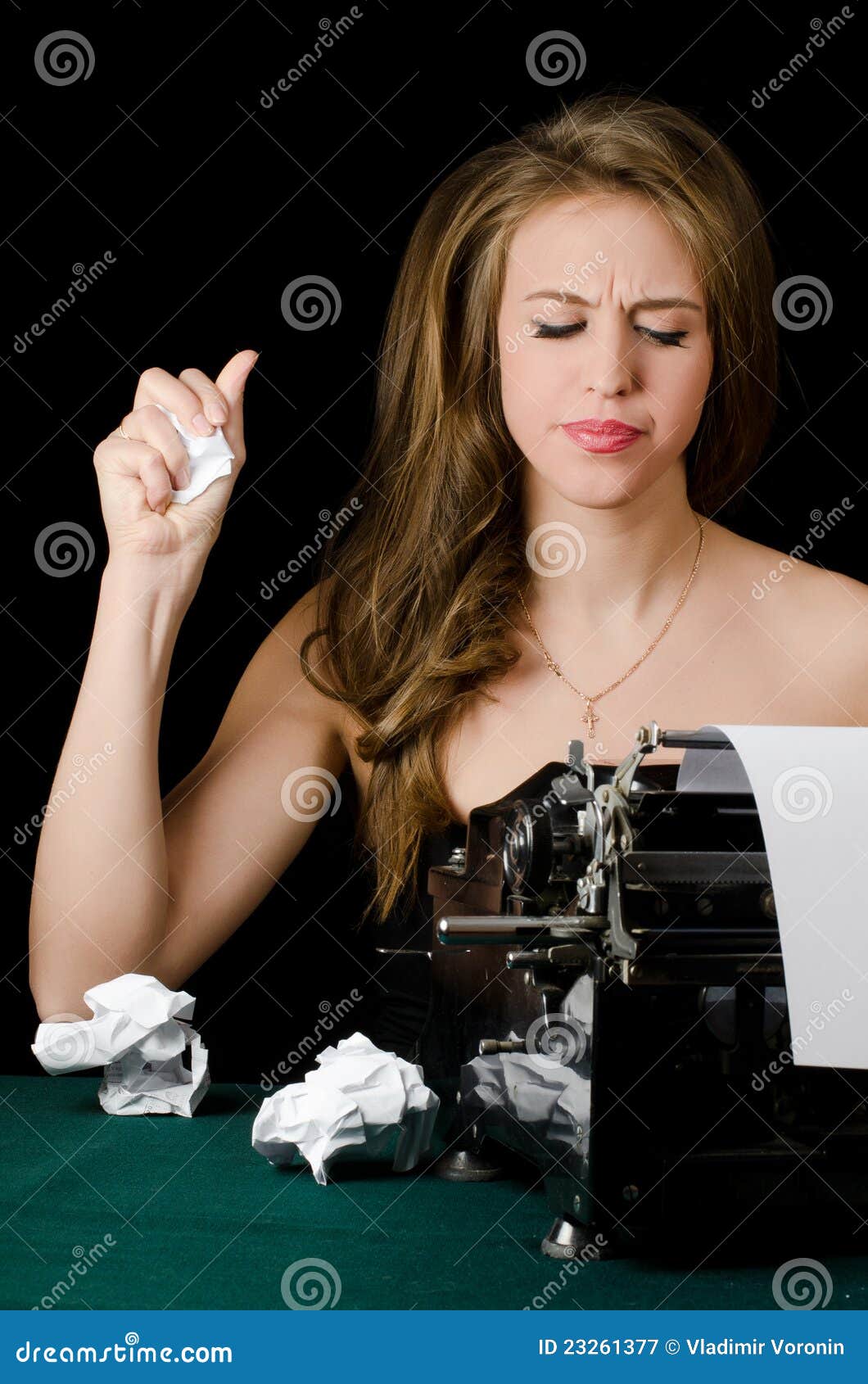 The Beautiful Girl at a Typewriter. a Retro Style Stock Image Image
