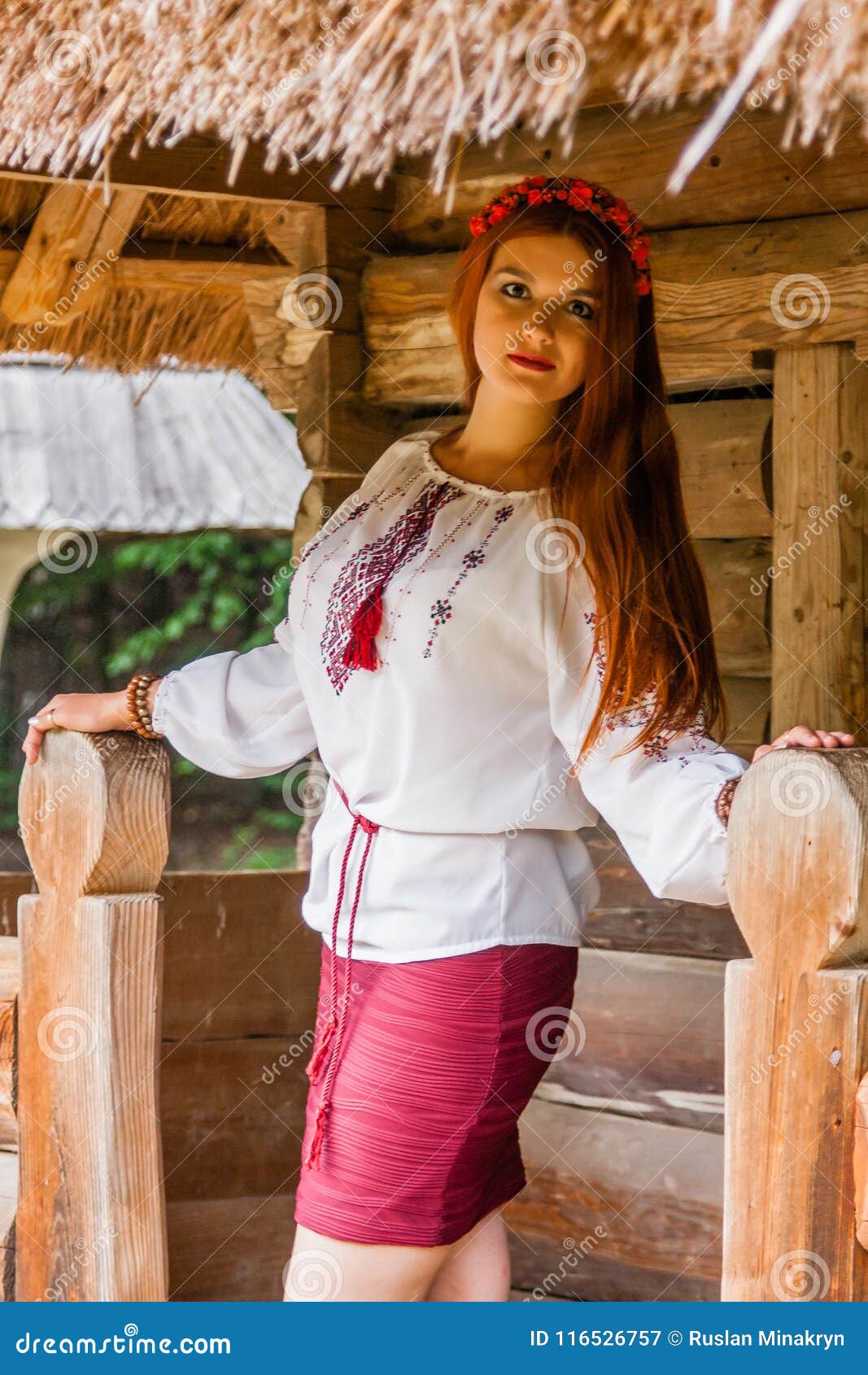 Beautiful Girl in Ukrainian Embroidered and Red Skirt Stock Image ...