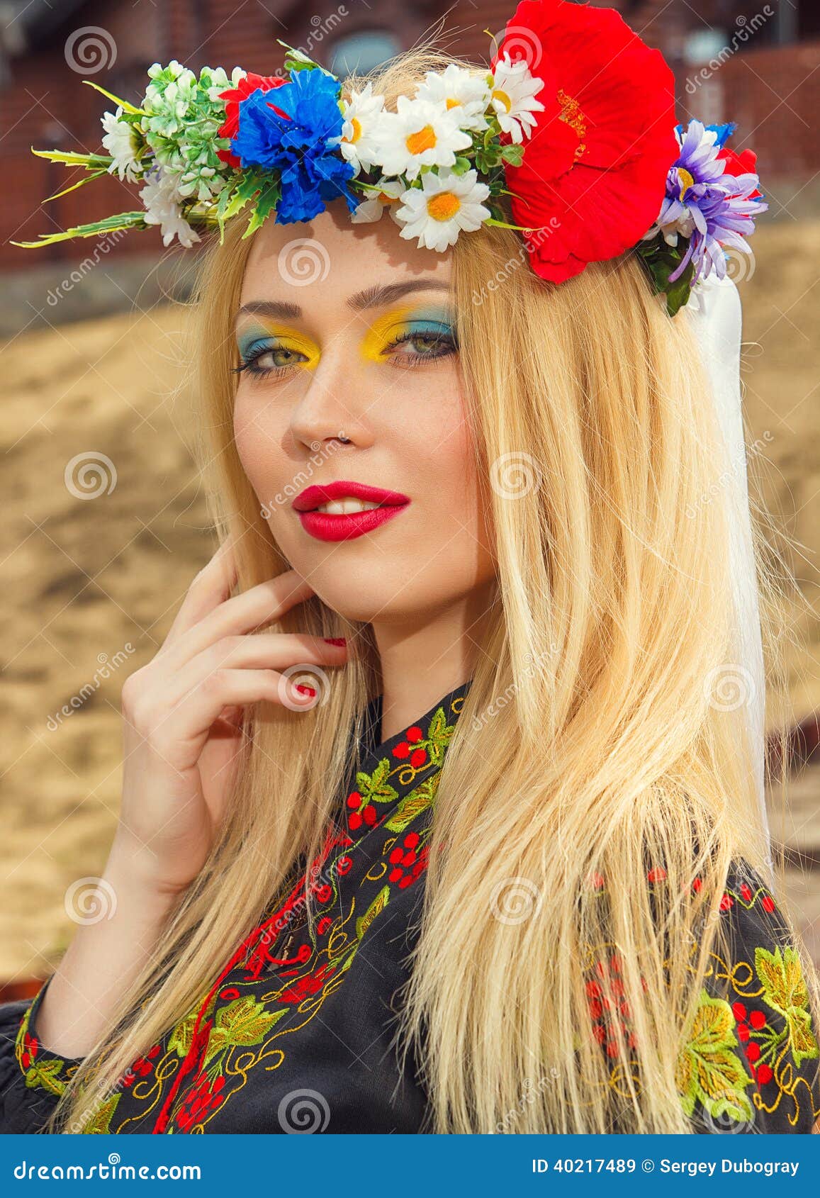 Beautiful Girl In Ukrainian National Dress Posing Stock