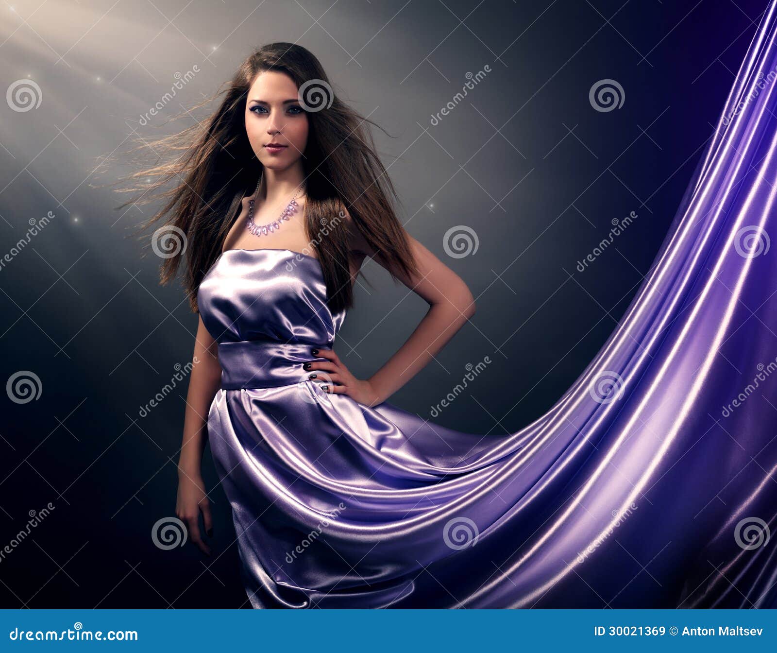 Beautiful Girl in Violet Long Dress Stock Image - Image of elegant ...