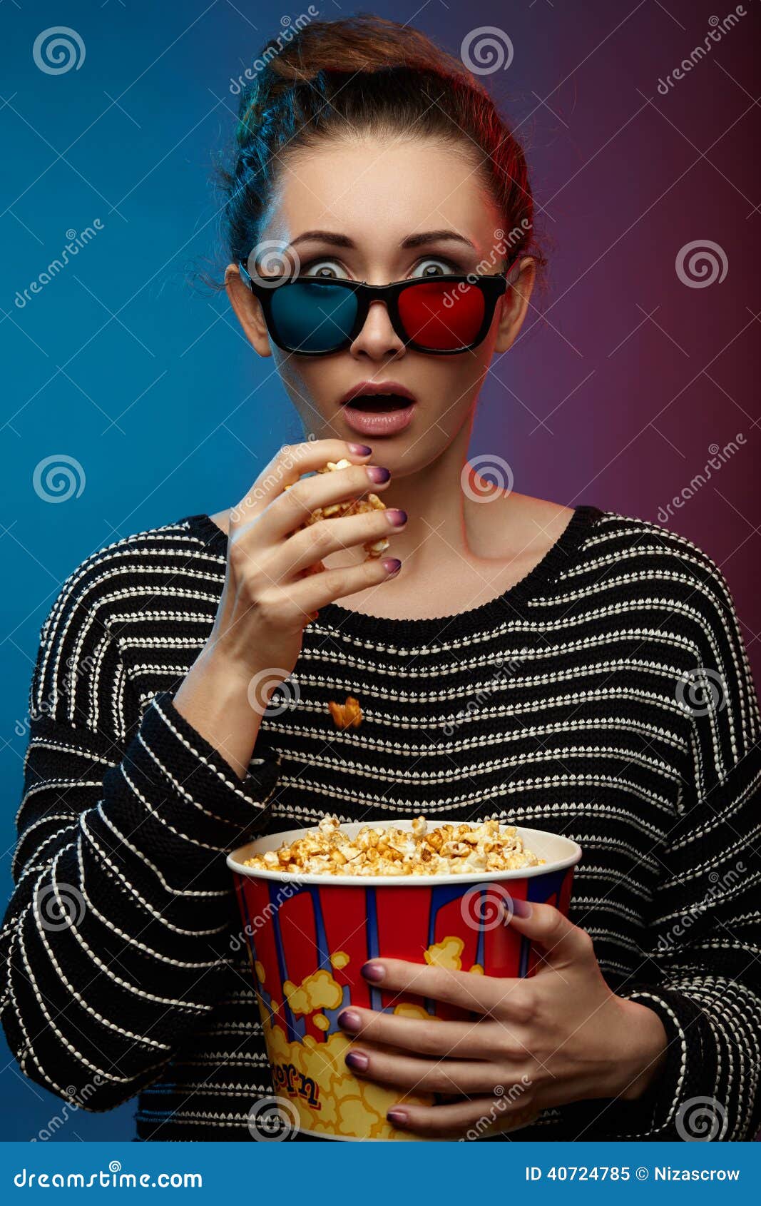 Beautiful Girl Watching Movie With 3d Glasses Stock Image
