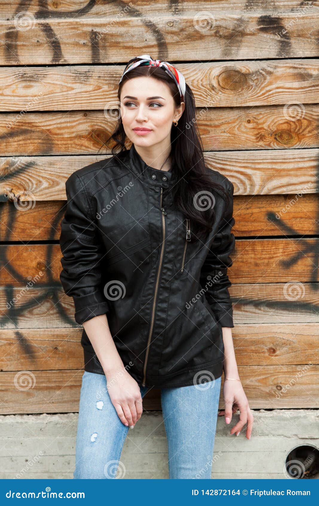 Rock Style Beautiful European Young Woman. Pretty Girl in a Leather ...
