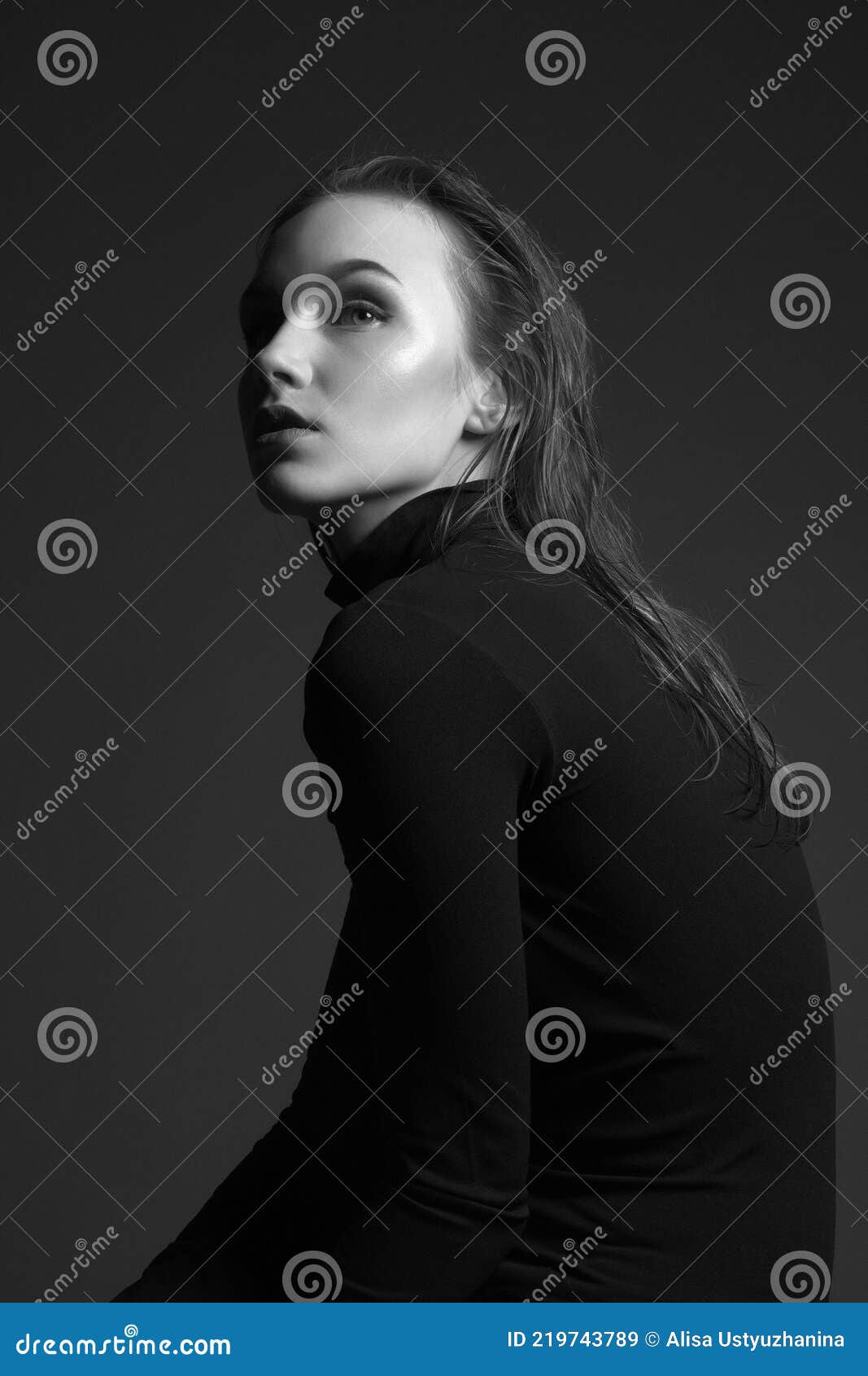 Beautiful Girl with Wet Hair. Black and White Portrait Stock Image ...