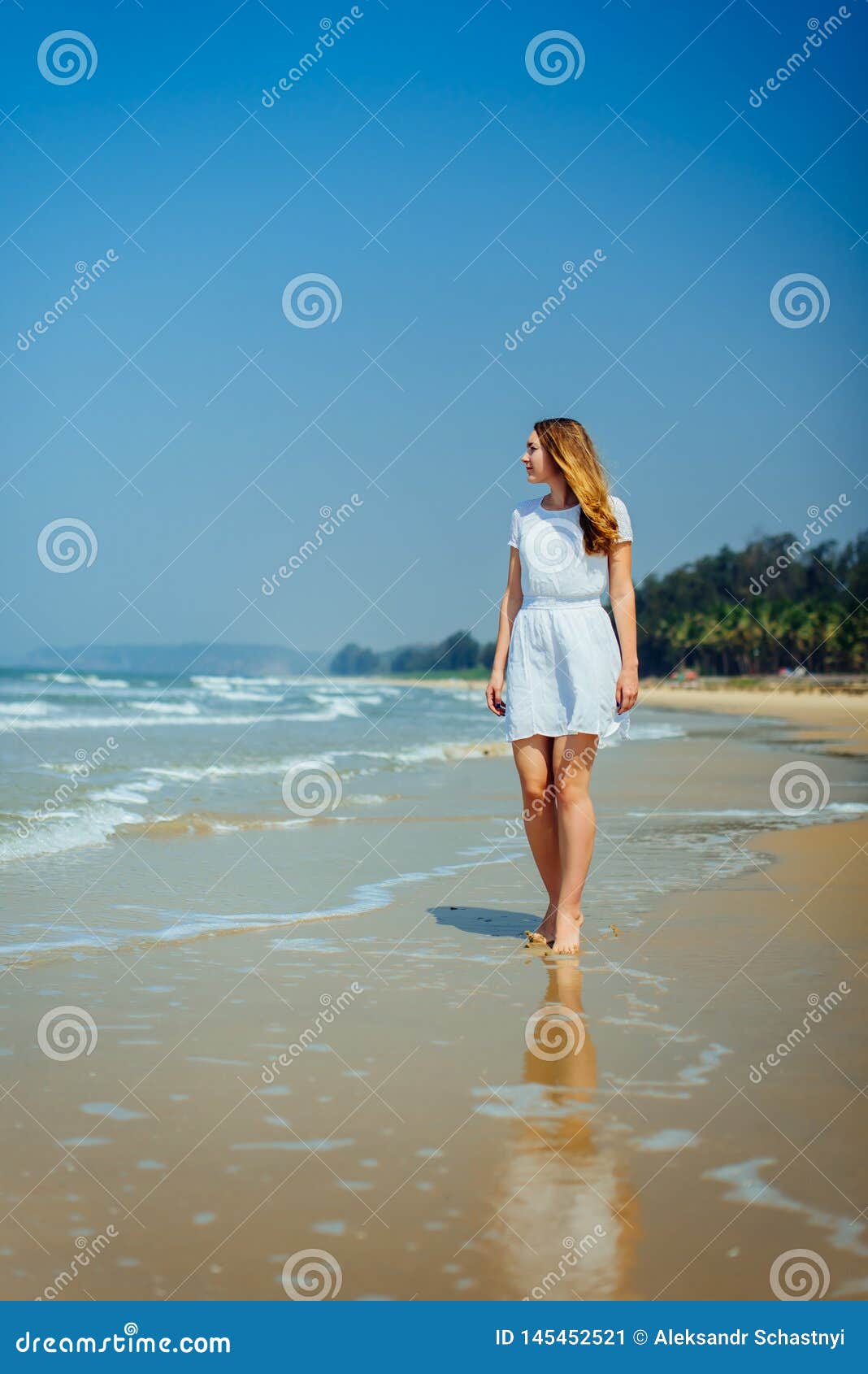 Beautiful Girl in White Dress Enjoy and Relax on the Beach. Travel and  Vacation Stock Image - Image of dress, happy: 145452521