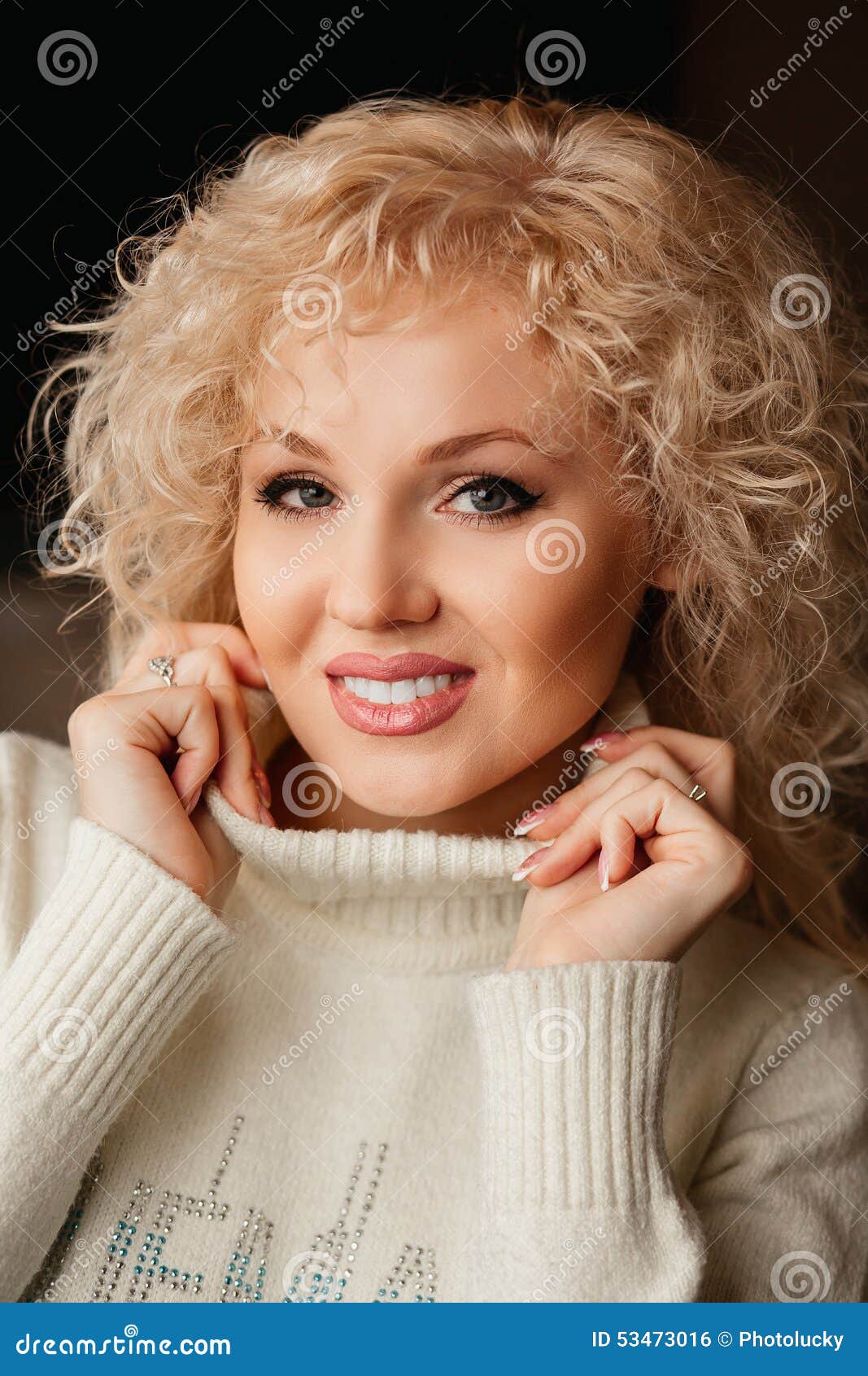Beautiful Girl in a White Sweater with Collar Stock Photo Image of