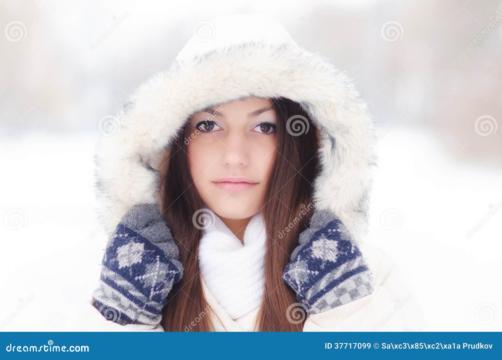 Beautiful Girl in Winter Landscape Stock Image - Image of hood, coat ...