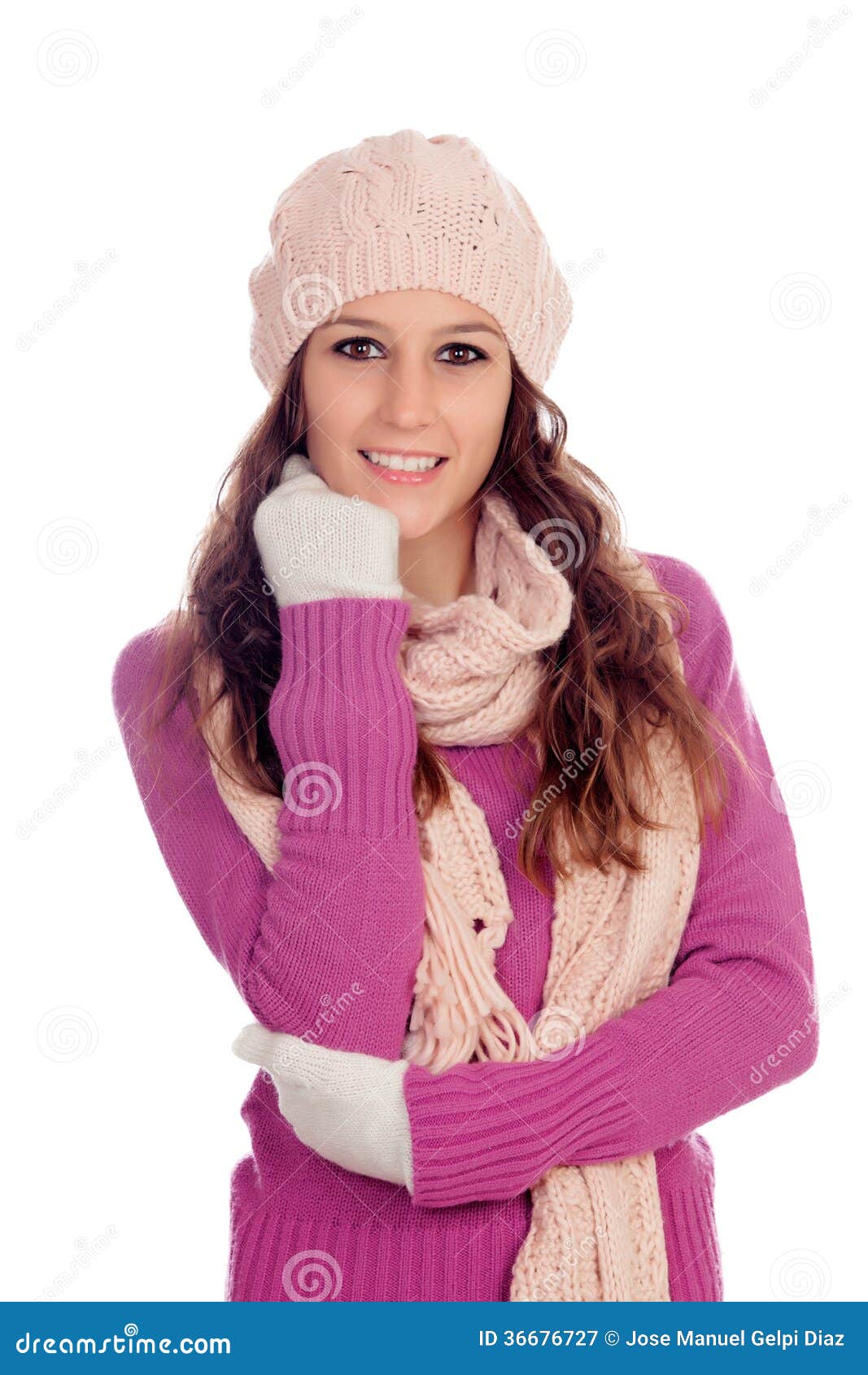 Beautiful Girl with Wool Hat and Scarf Stock Image - Image of ...