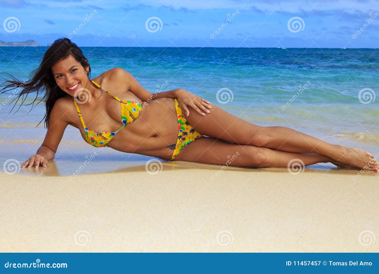 Beautiful Girl in a Yellow Bikini Stock Image image picture