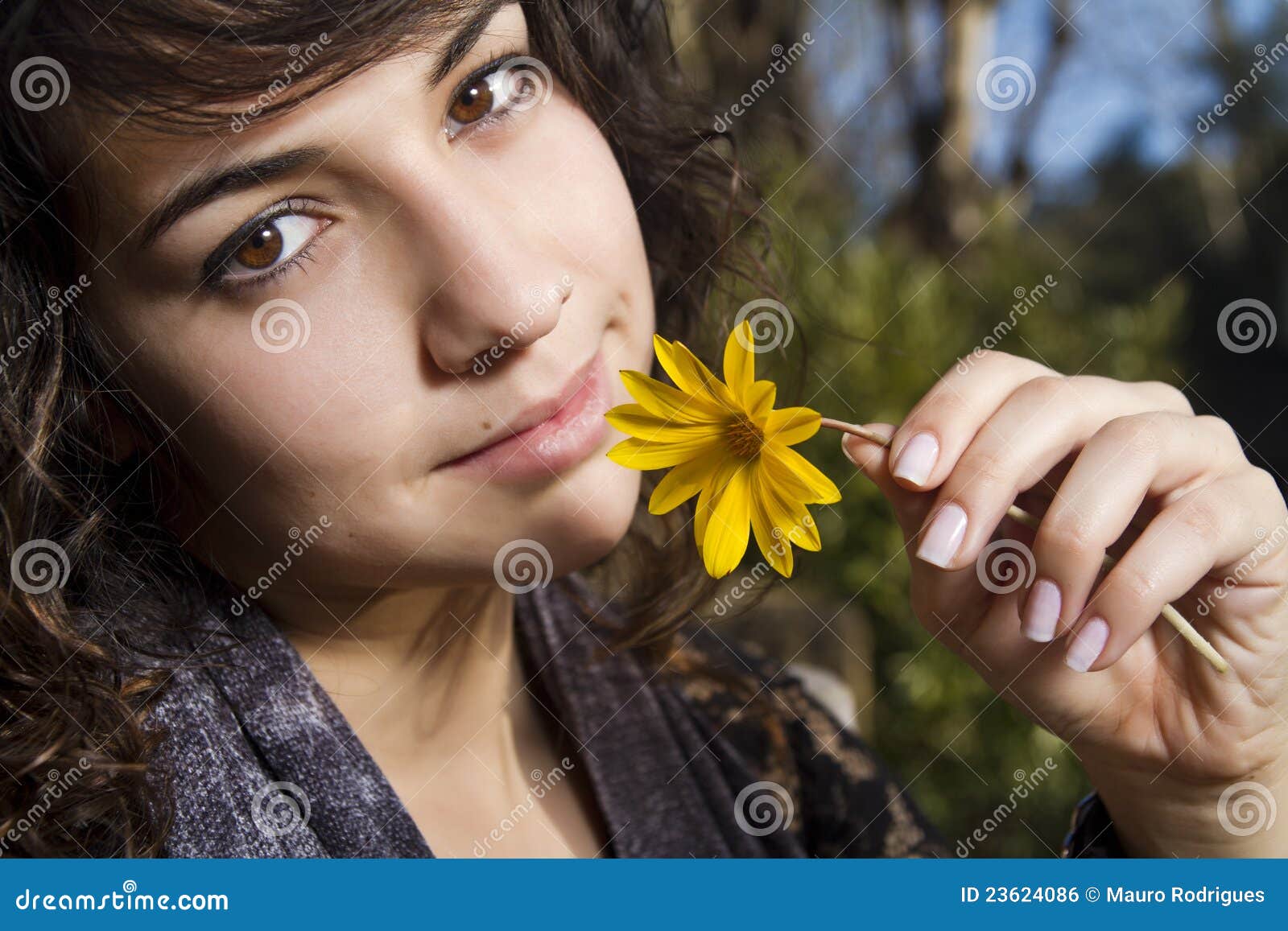 Beautiful Girl with Yellow Flower Stock Photo Image of happiness