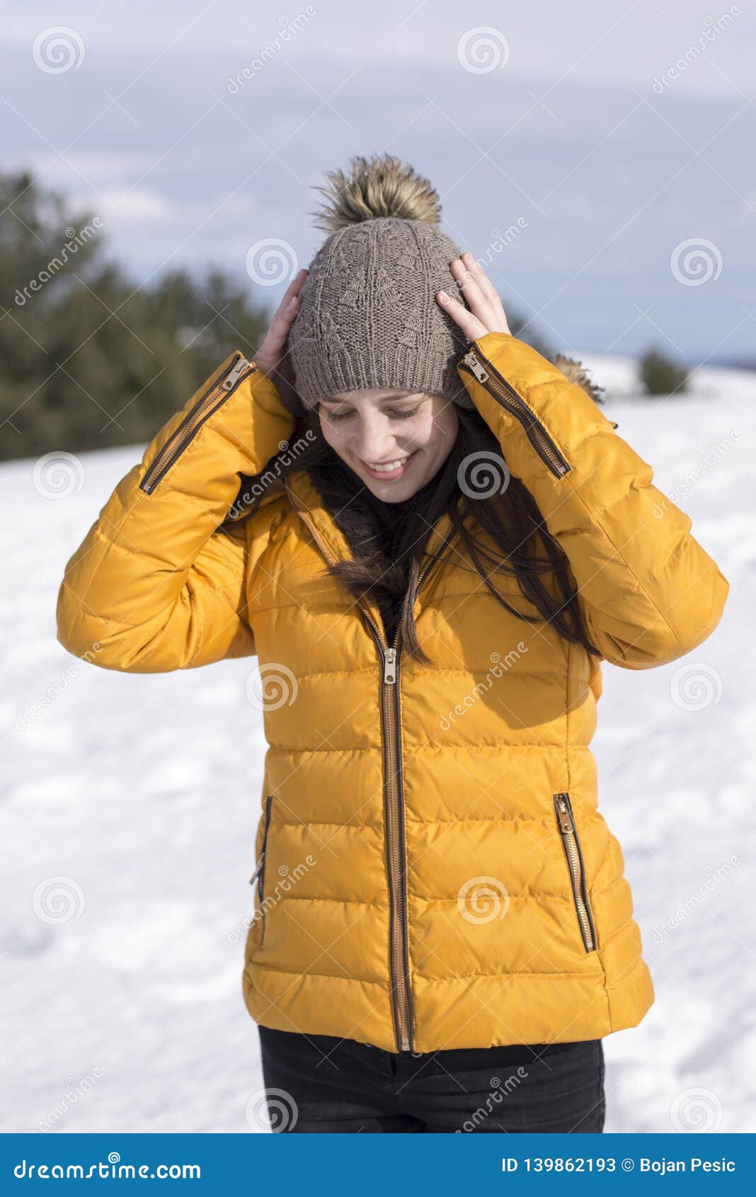 Beautiful Girl in Yellow Jacket Modeling Stock Image Image of cute