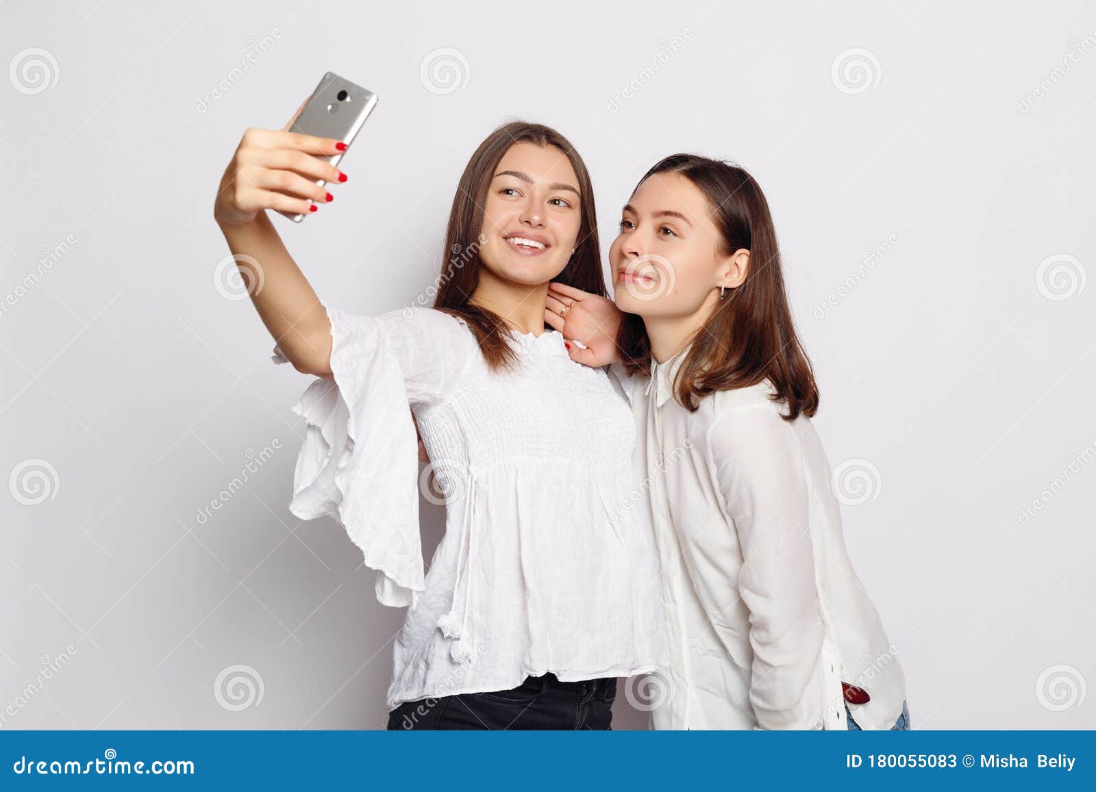 Beautiful Girlfriends Taking a Self Shot with Phone Stock Image - Image ...