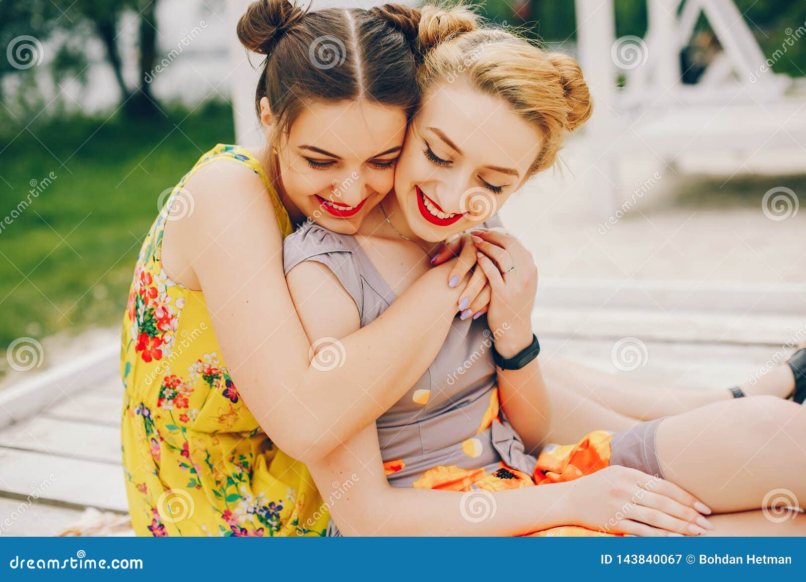 Two Pretty Girls in a Summer Park Stock Image - Image of happiness ...