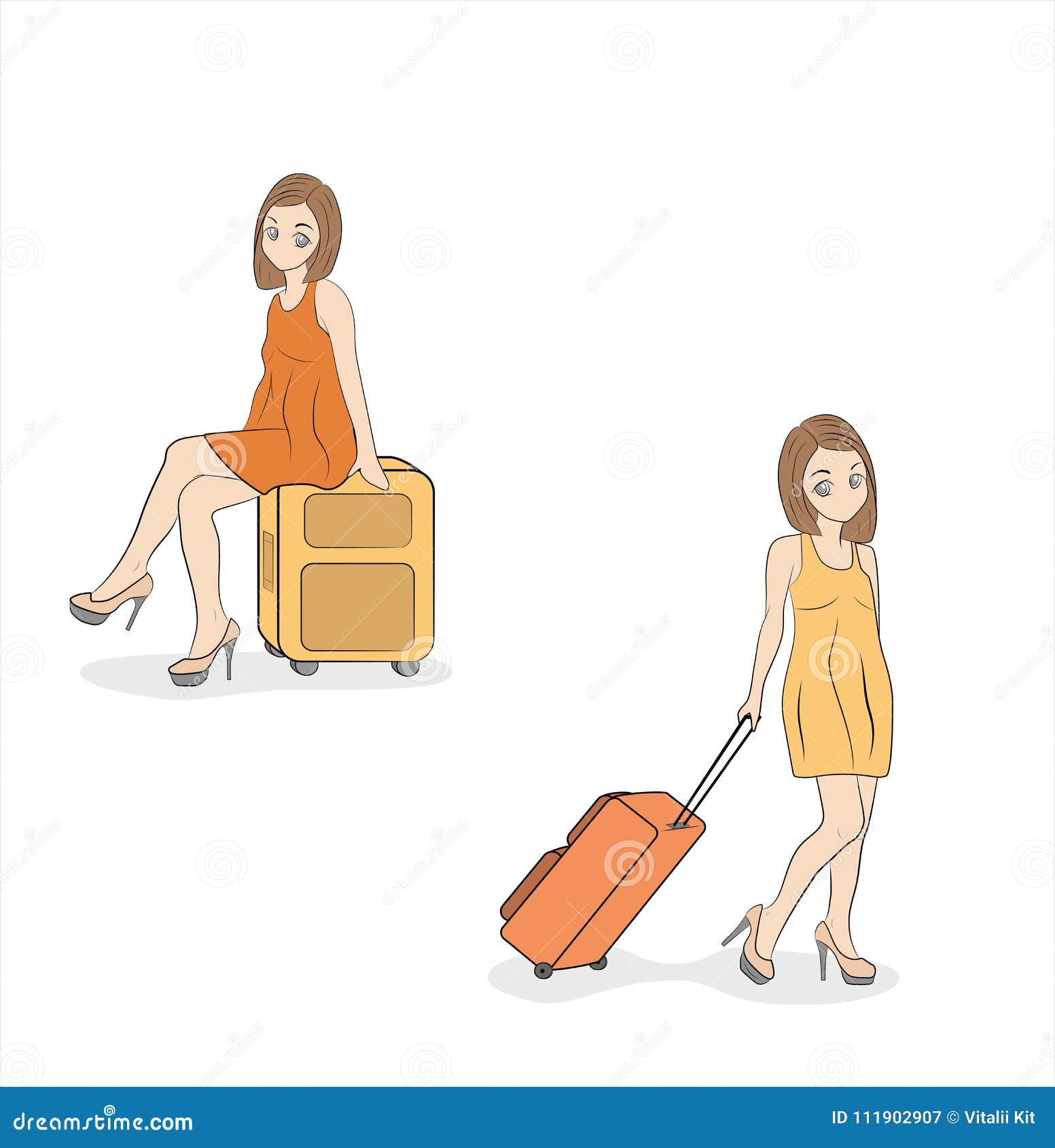 Beautiful Girls with Suitcases. Vector Illustration Stock Vector ...