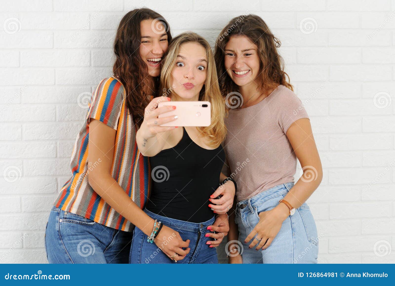 Selfie with friends stock image. Image of girls, smart - 126864981