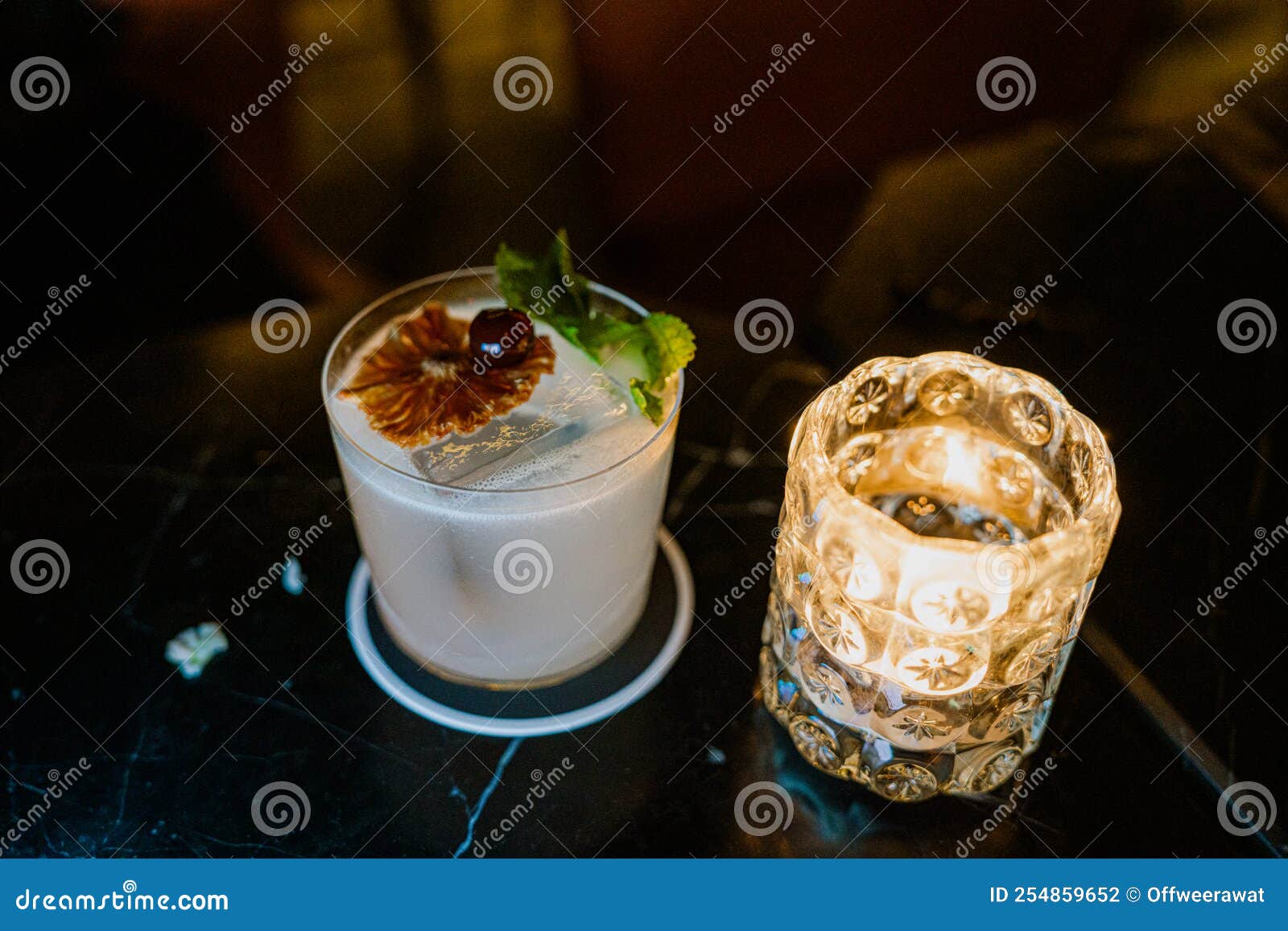 Beautiful Glass of Cocktail with Candle Stock Photo Image of