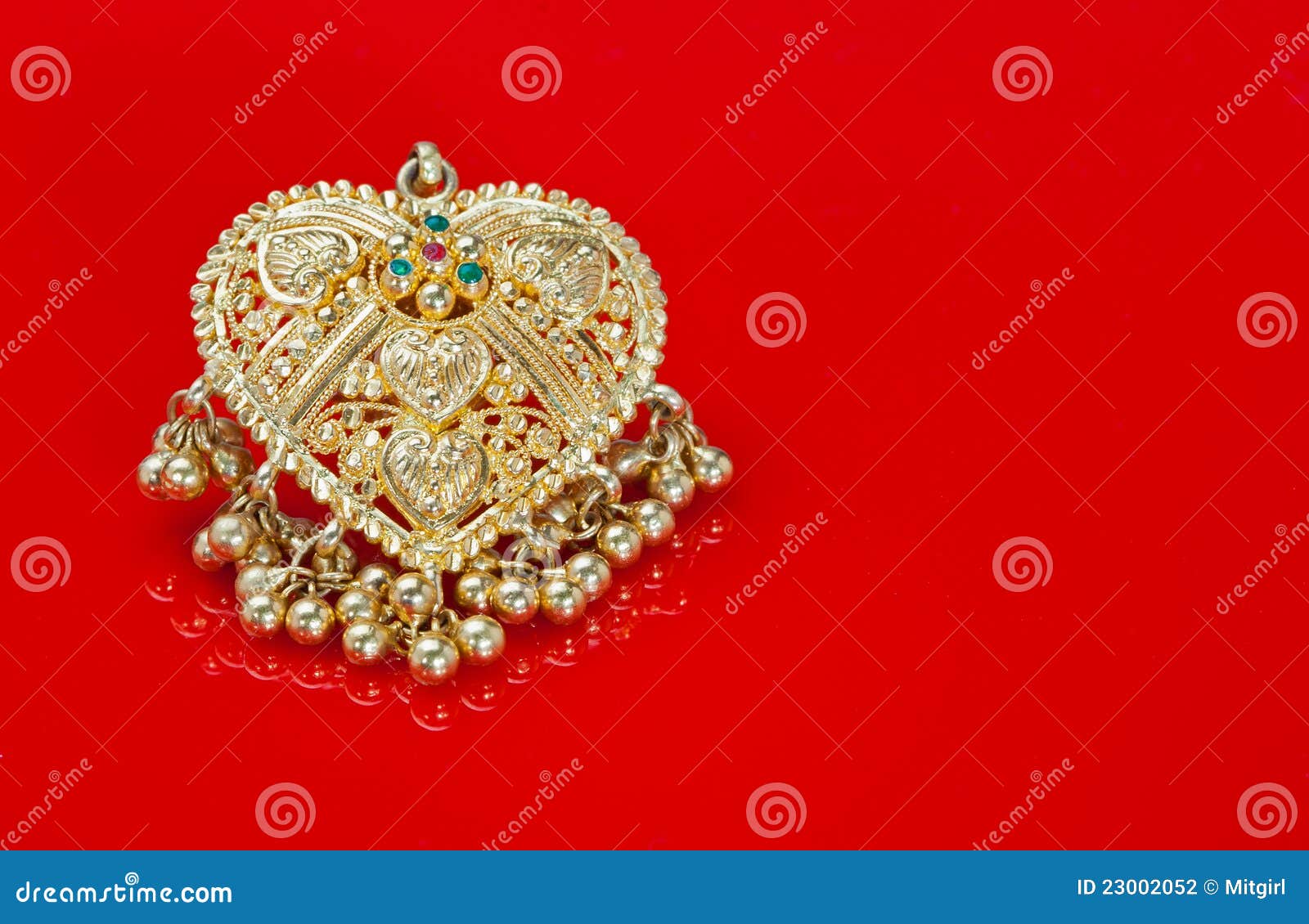 Beautiful Gold Heart Pendant on a Red Background Stock Photo Image of