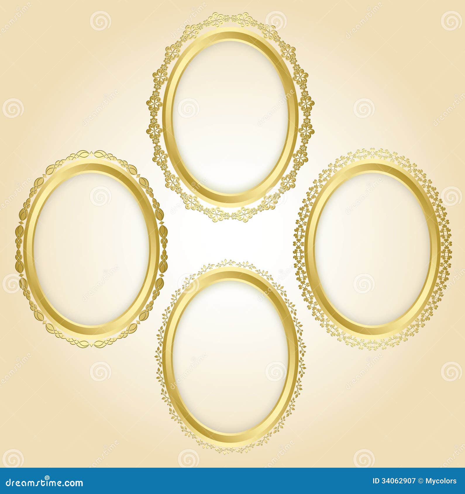 Beautiful Gold Oval Decorative Frames Set Eps Stock Vector