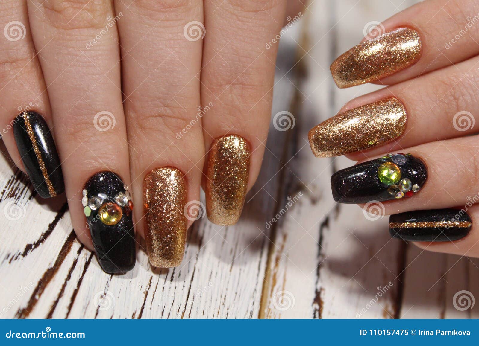 Beautiful golden manicure stock image. Image of girl - 110157475