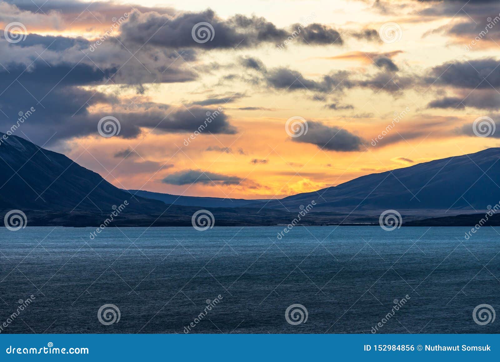 Beautiful Golden Orange Light of Sun Rise Over the Mountain with Deep ...