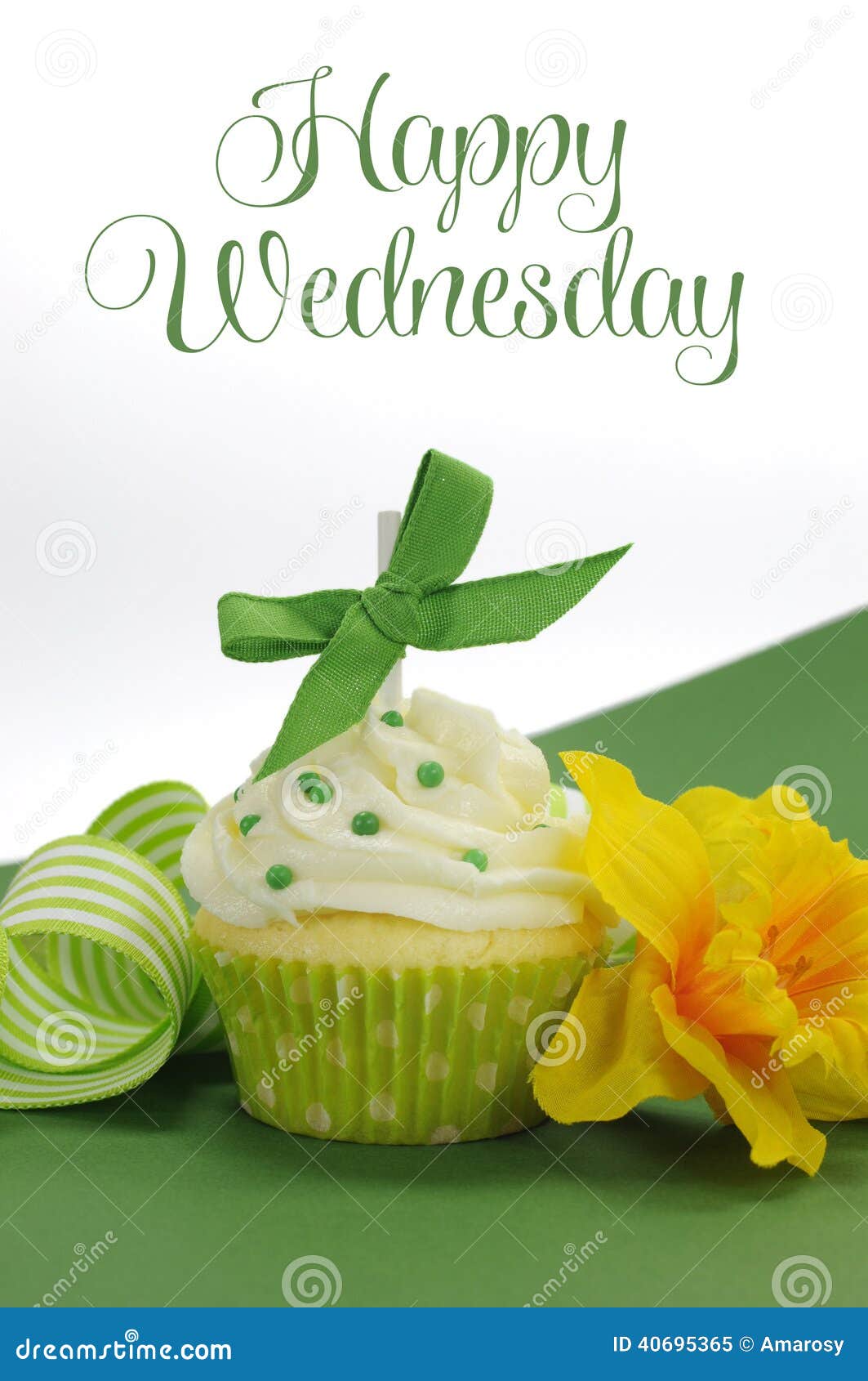 Beautiful Green Decorated Cupcake with Daffodil and Stripe Ribbon ...