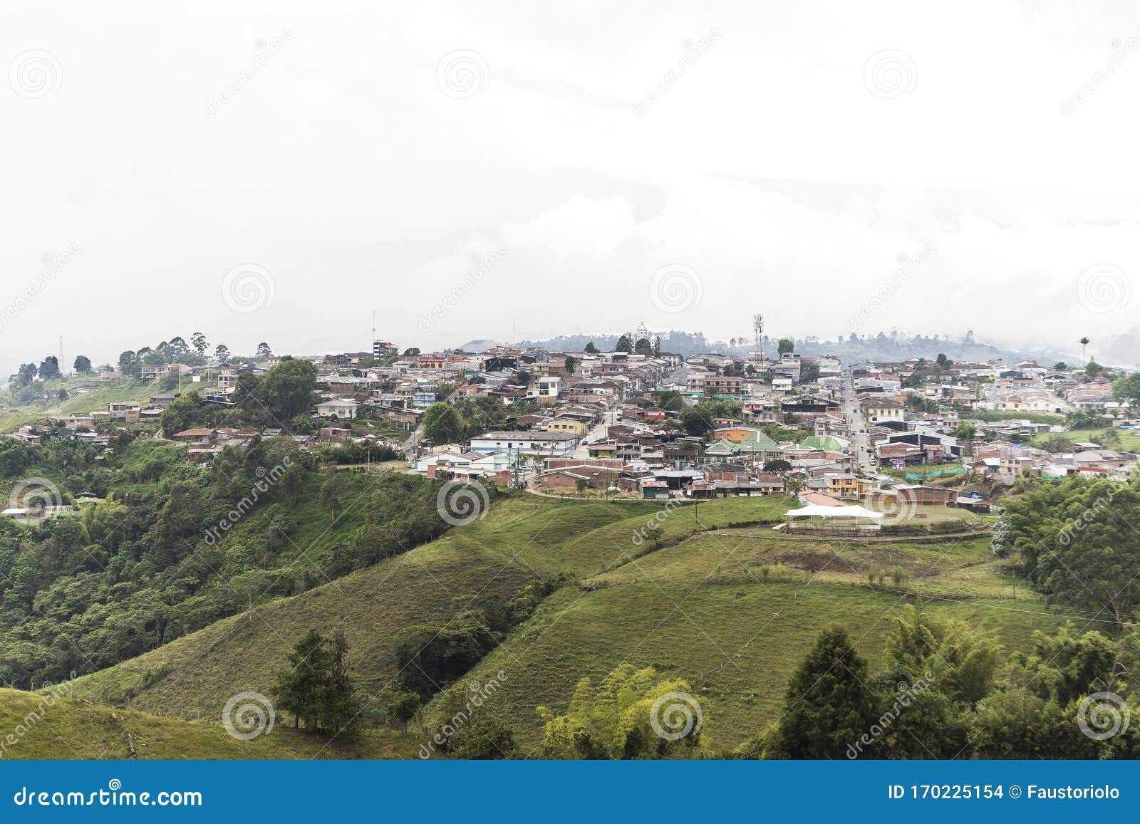 high views of lookout of filandia in quindio, colombia.