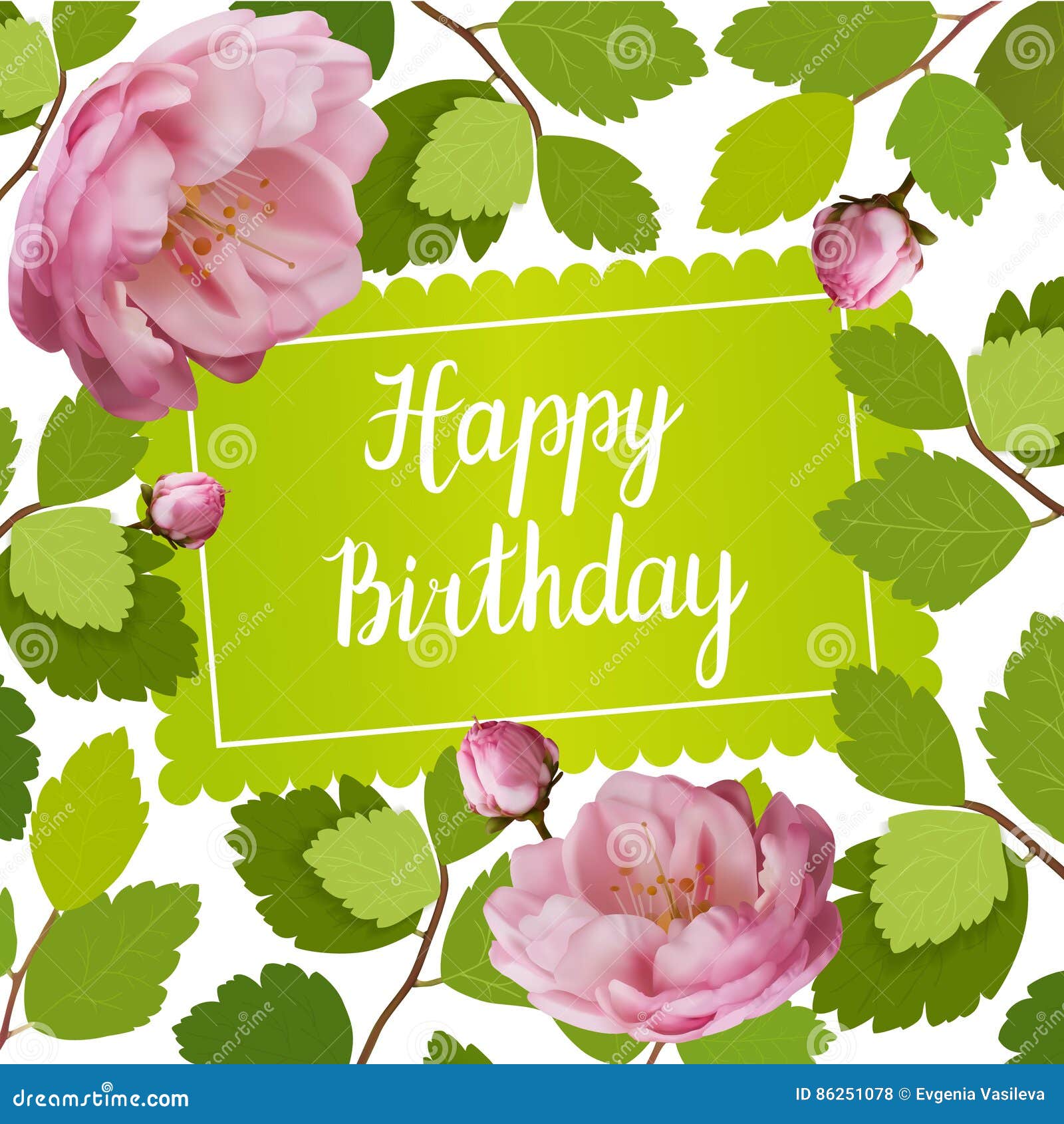 Beautiful Greeting Card on Happy Birthday with Spring Roses and