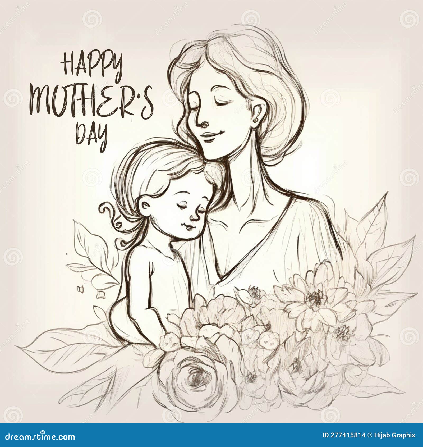 Happy Mother's Day Card, Drawing Of A Girl With A Balloon Stock Photo,  Picture and Royalty Free Image. Image 130591109.