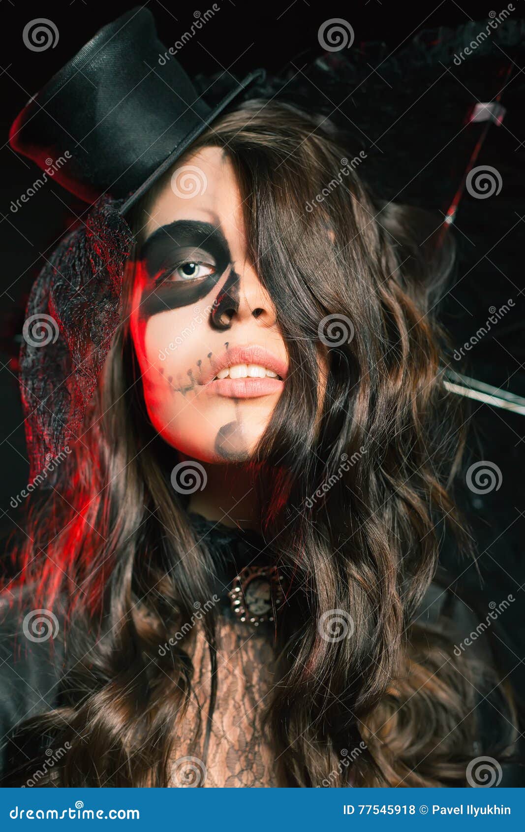 Beautiful Hairstyle and Scary Makeup at Halloween Party Stock Photo - Image  of costume, carnival: 77545918