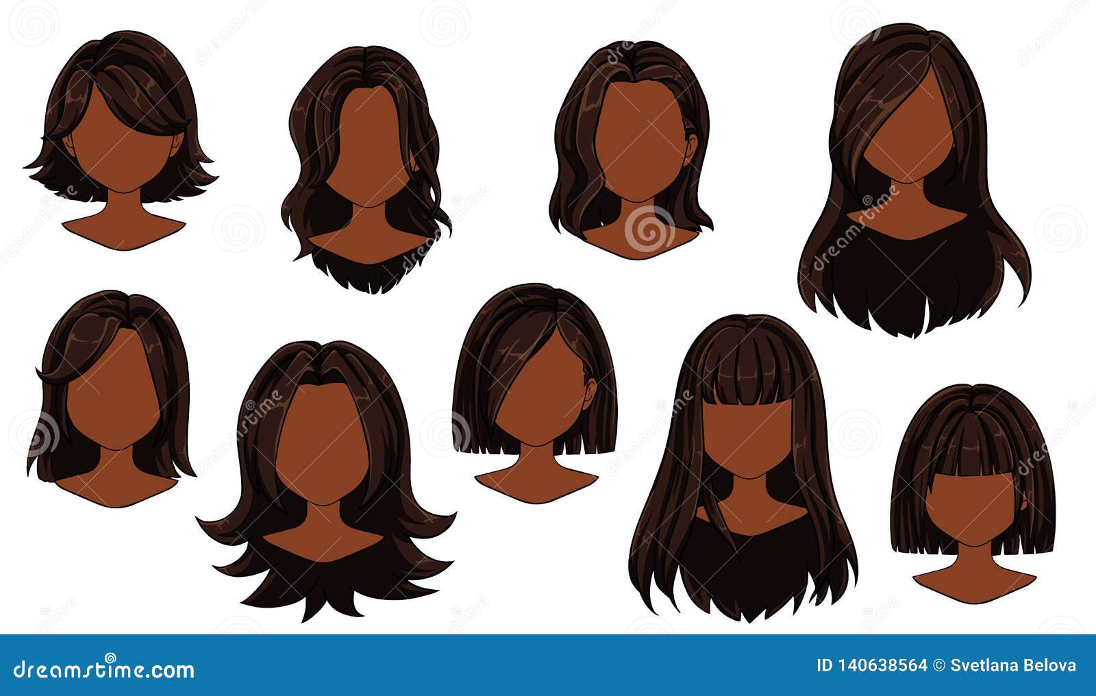 Beautiful Hairstyle Woman Modern Fashion For Assortment Ombre Long Short Hair Curly Hair Salon Hairstyles And Trendy Haircut Stock Vector Illustration Of Adult Female 140638564