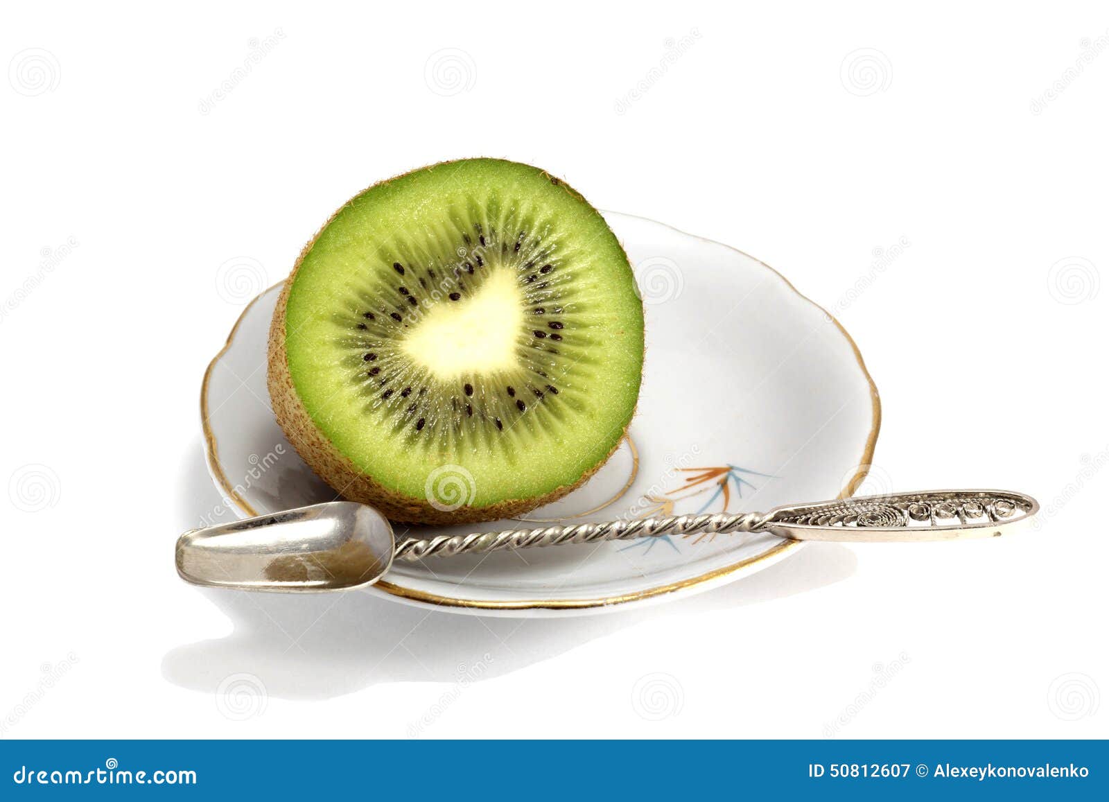 Beautiful Half A Kiwi On Dish Stock Image - Image of spoon, kiwi: 50812607