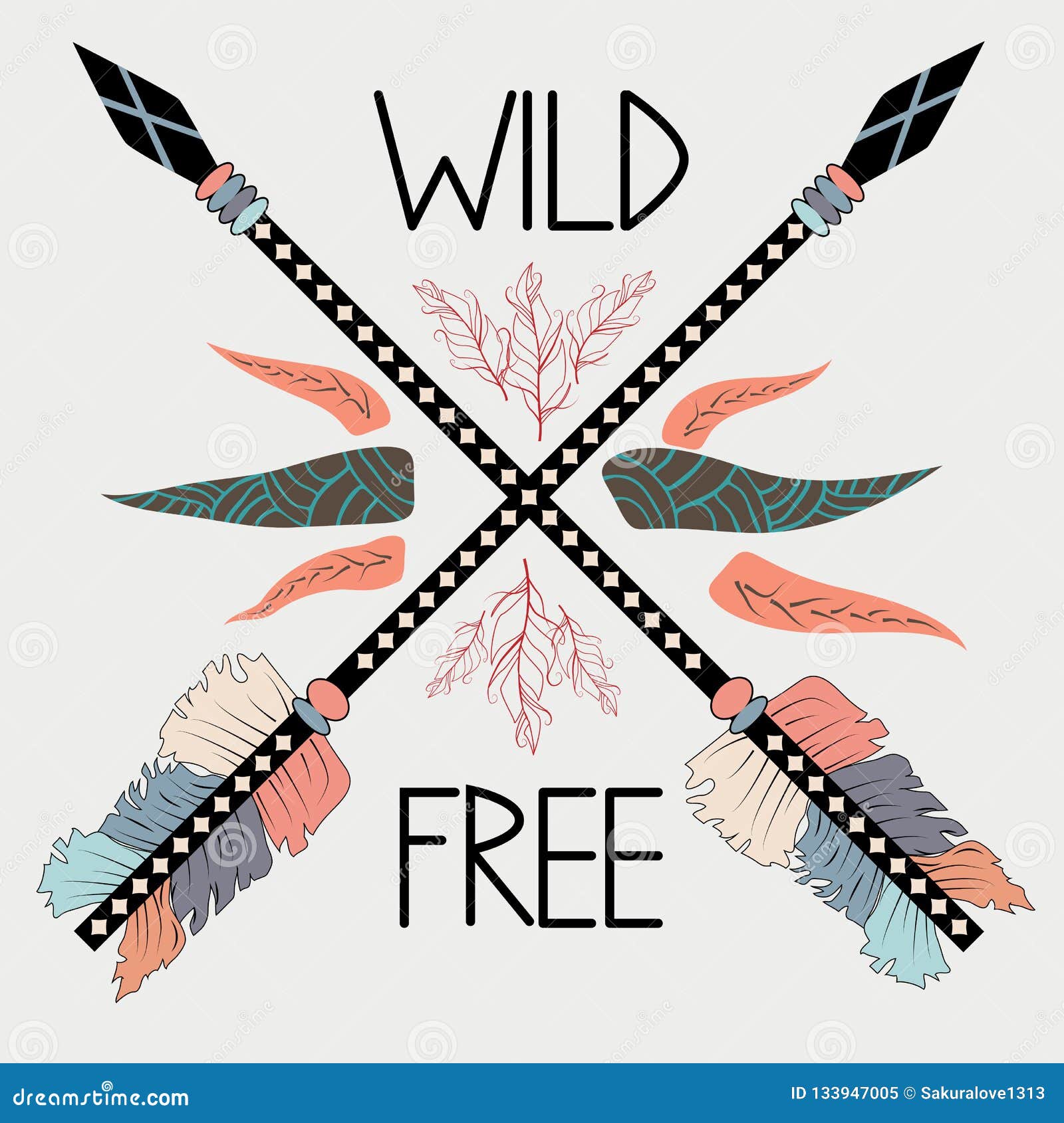 Beautiful Hand Drawn Illustration With Crossed Ethnic Arrows Feathers Boho And Hippie Style 
