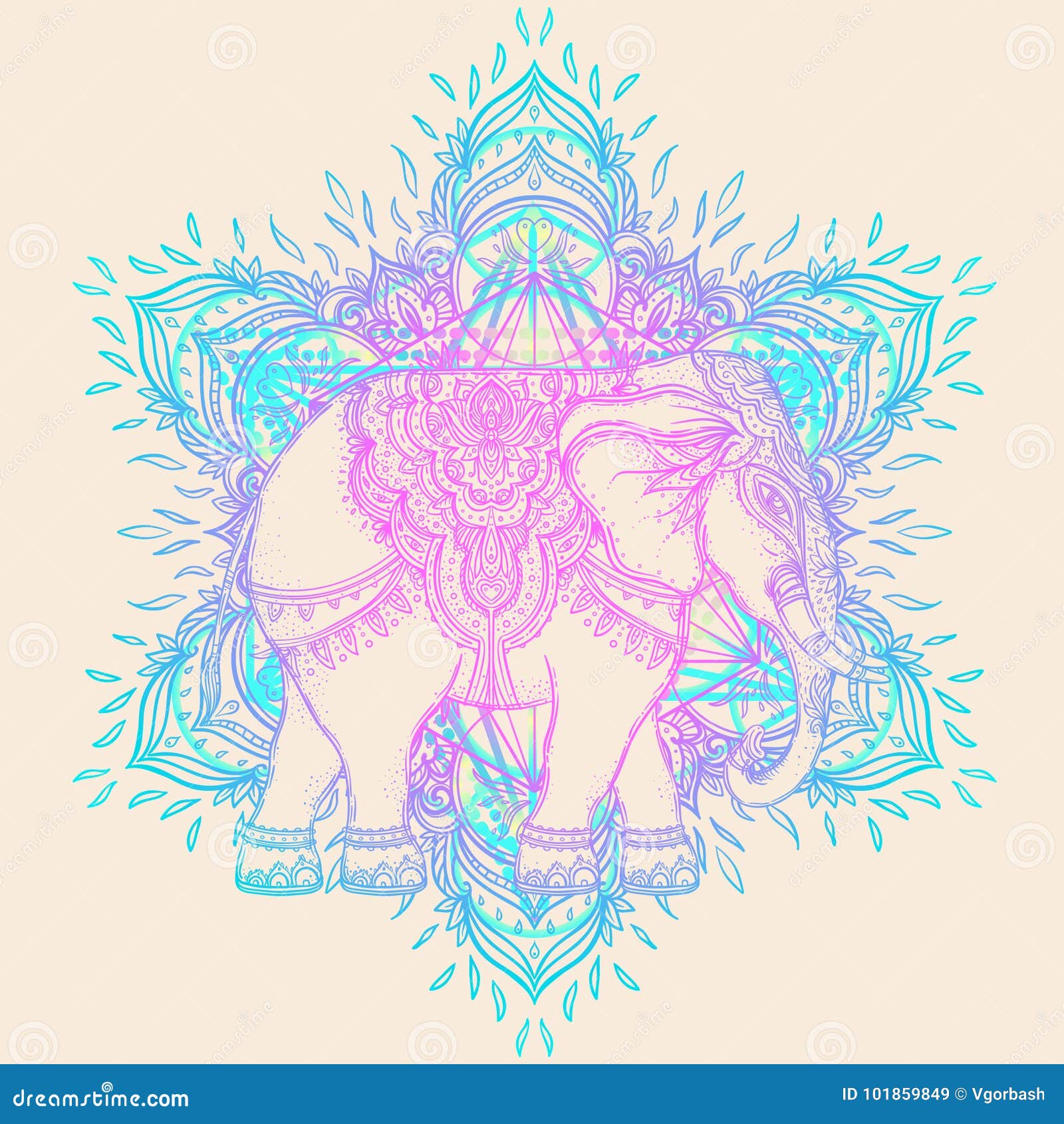 Download Beautiful Hand-drawn Tribal Style Elephant Over Mandala ...