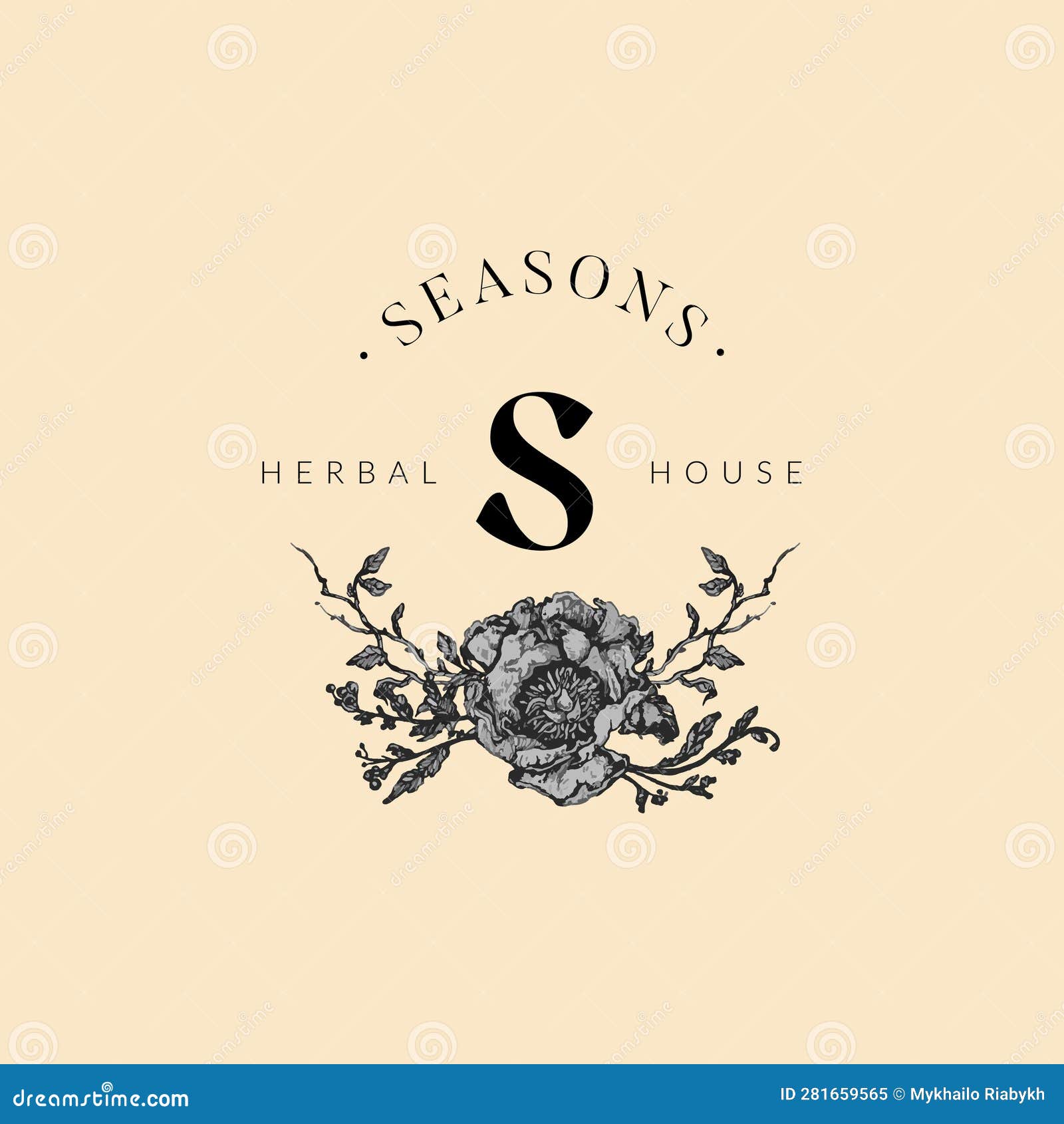 hand drawn logo , floral logo , feminine branding, botanical logotype, twigs emblem, collectin, premade logo