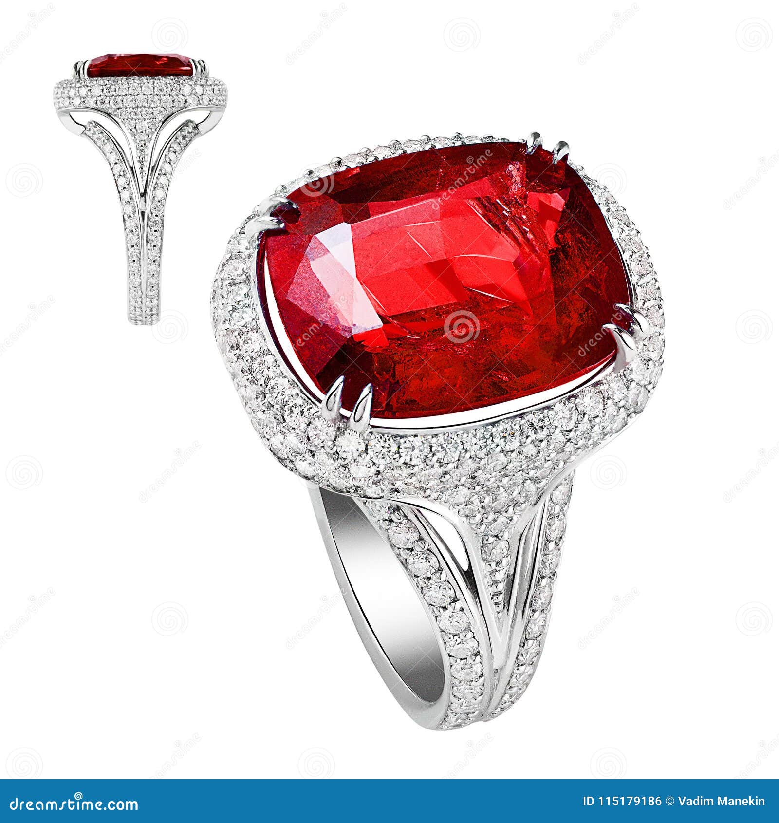 Ring Of Red Gold With Diamonds And Rubies On White Background Stock Photo Image Of Earringss Fashion