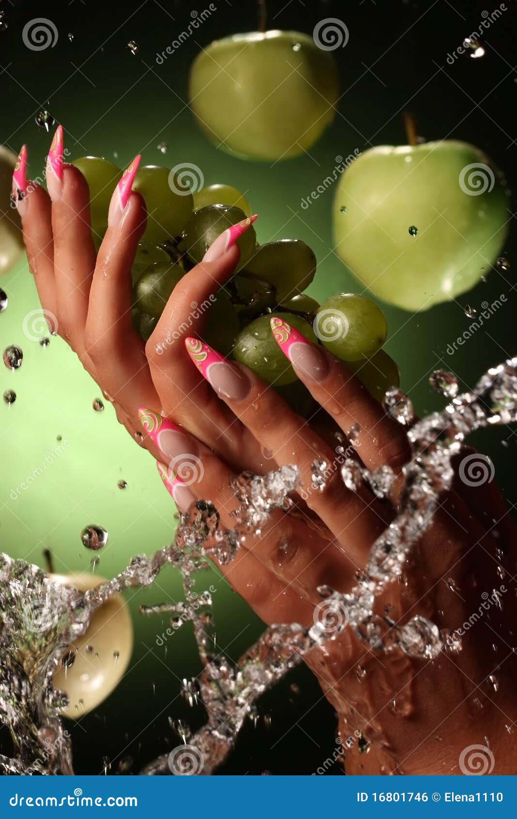 Beautiful Hands and Nails on Green Background Stock Photo Image of