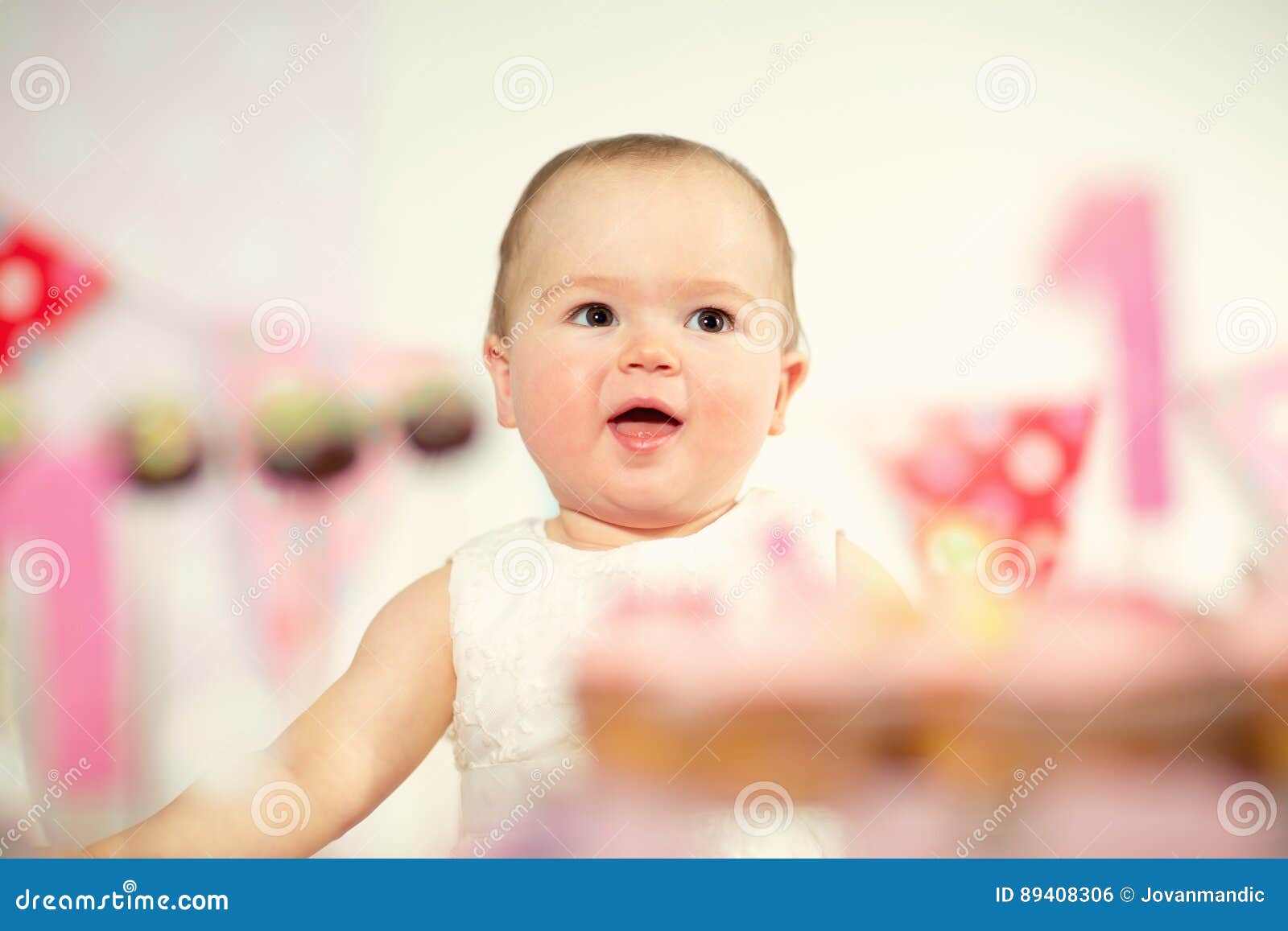 Beautiful Happy Baby on First Birthday Stock Photo Image of muffin