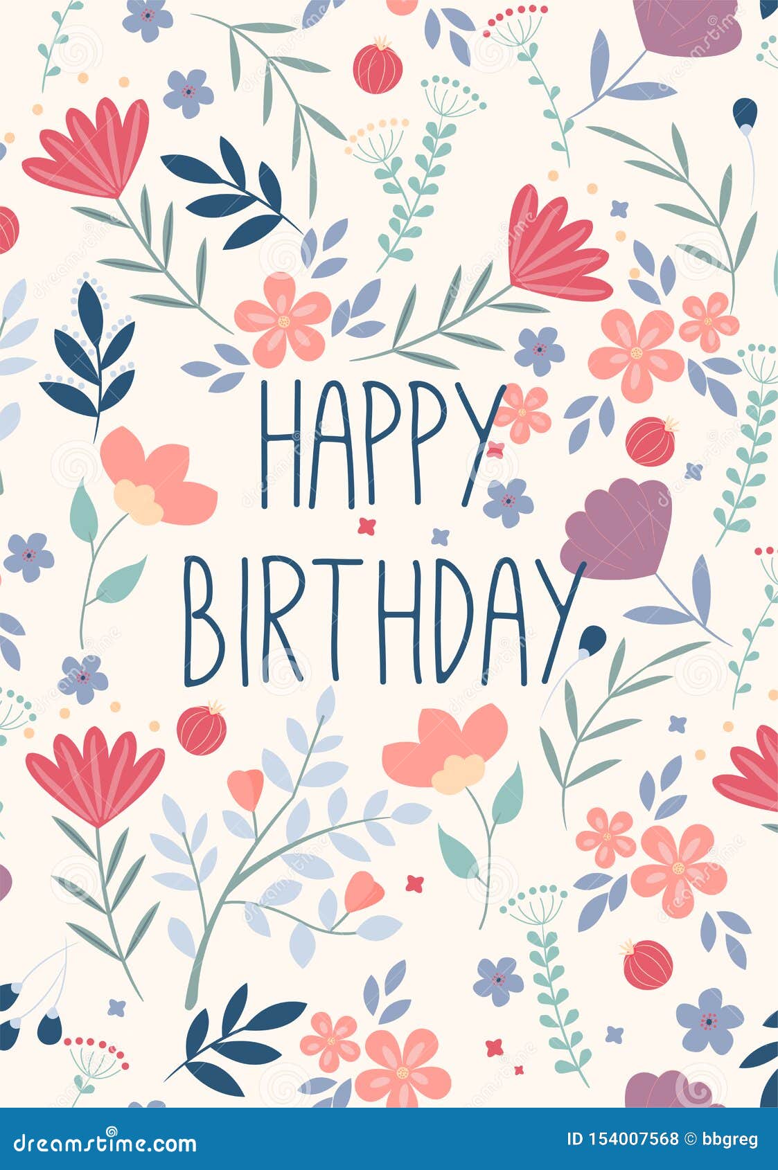 Beautiful Happy Birthday Greeting Card with Flowers. Vector Party ...