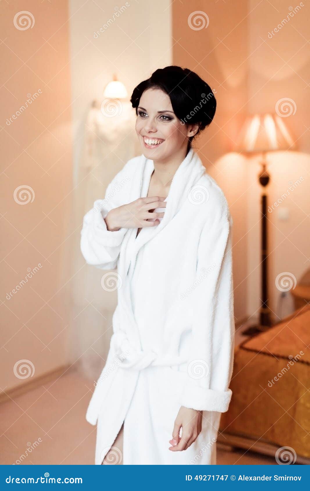 Beautiful Happy Bride In White Silk Lingerie In Her Bedroom Stock Image Image Of Female