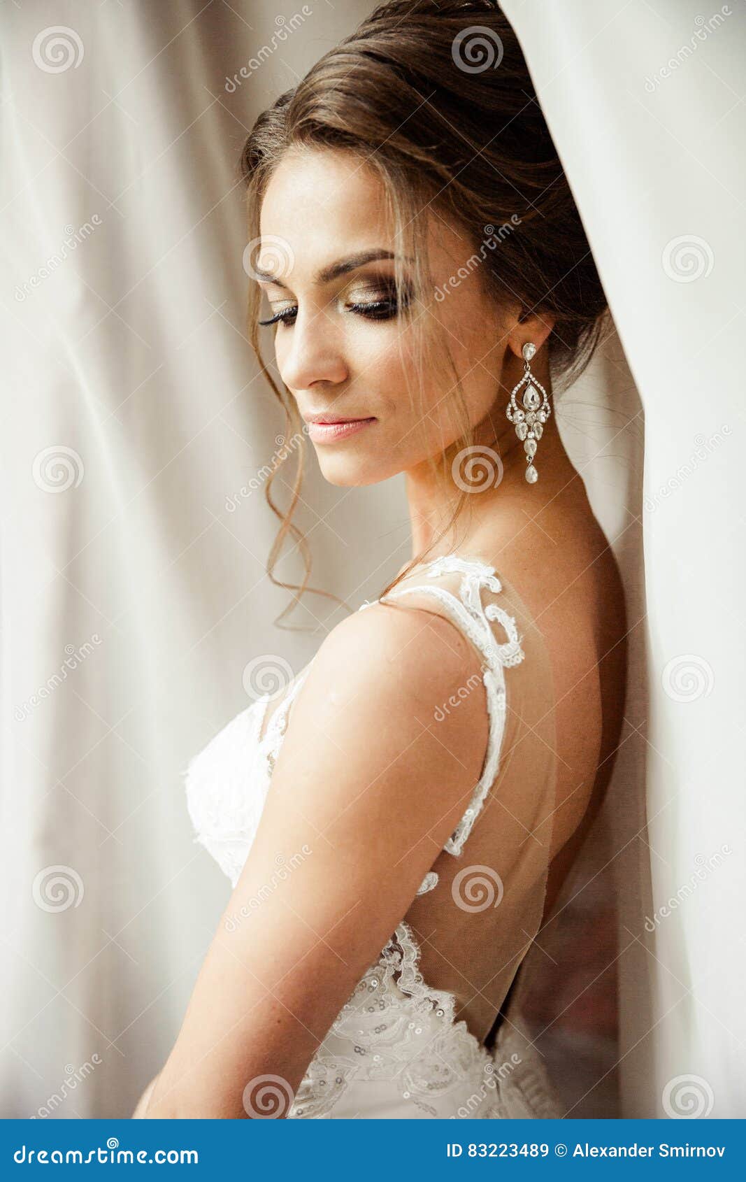 Beautiful Happy Bride In White Silk Lingerie Stock Image Image Of Dressing Lingerie 83223489