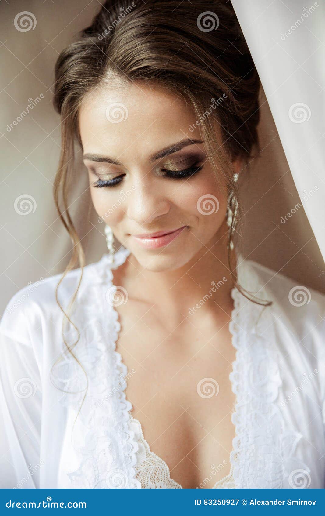 Beautiful Happy Bride In White Silk Lingerie Stock Image Image Of Innocence Future 83250927