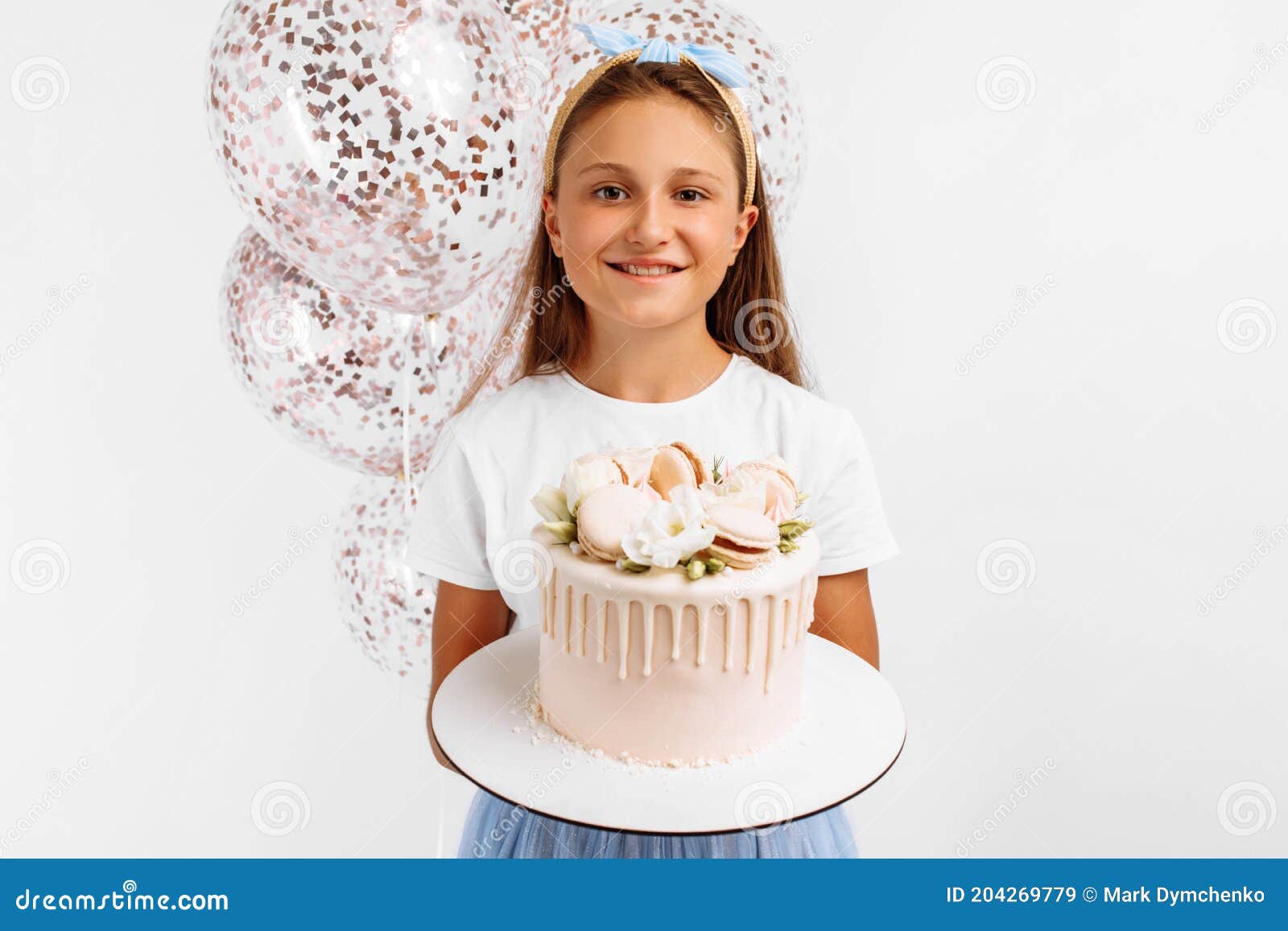 Happy Little Girl Holding a Beautiful Big Birthday Cake, Birthday ...
