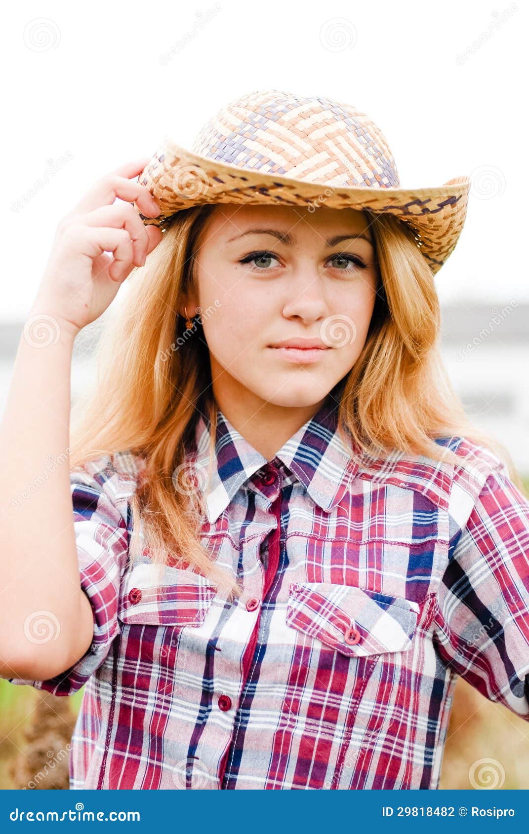 Pretty Smiling Happy Blond Teenage Girl in Cowboy Hat Stock Photo ...