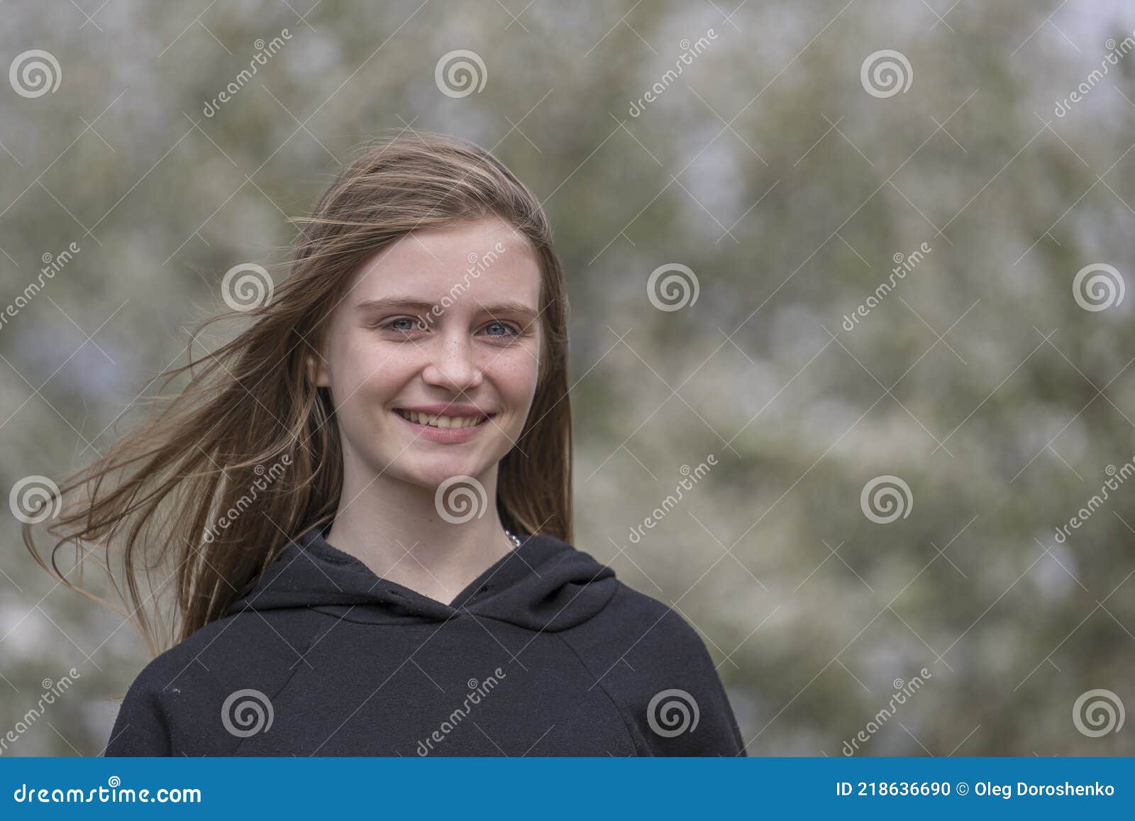 Beautiful Happy Young Girl in Nature. Close Up Portrait Stock Photo ...