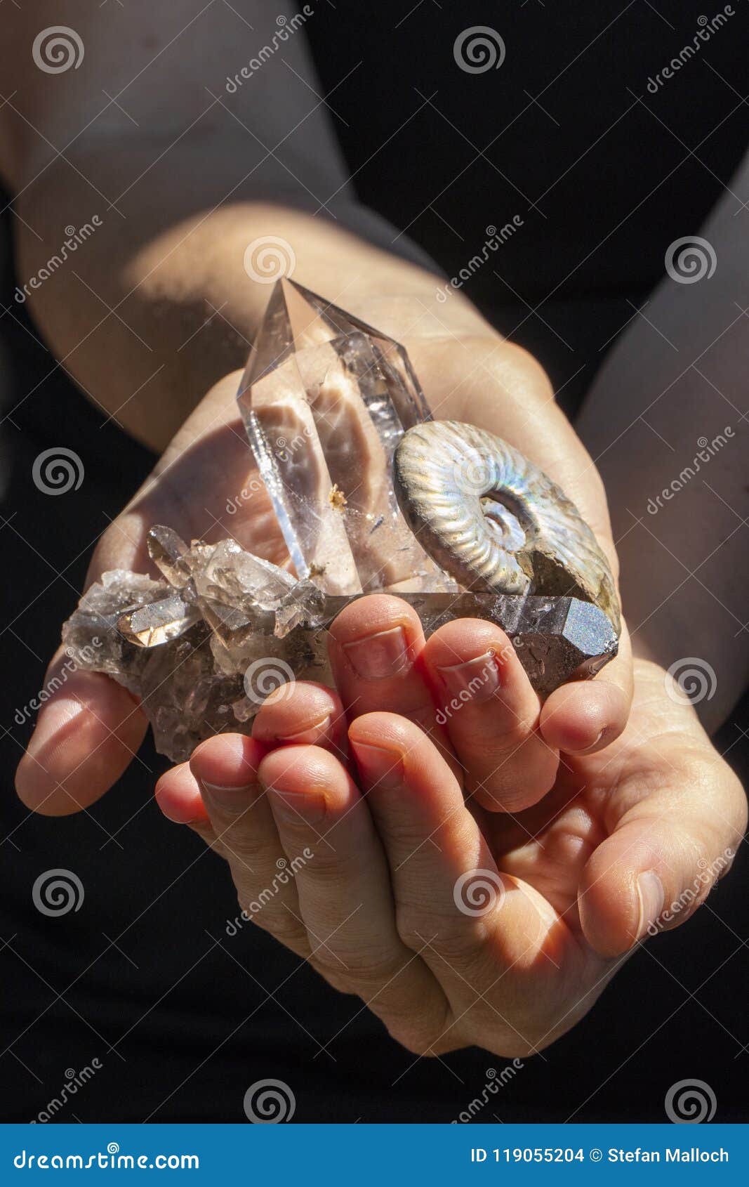 Beautiful Healing Crystals Close Up in Hands Stock Photo Image of