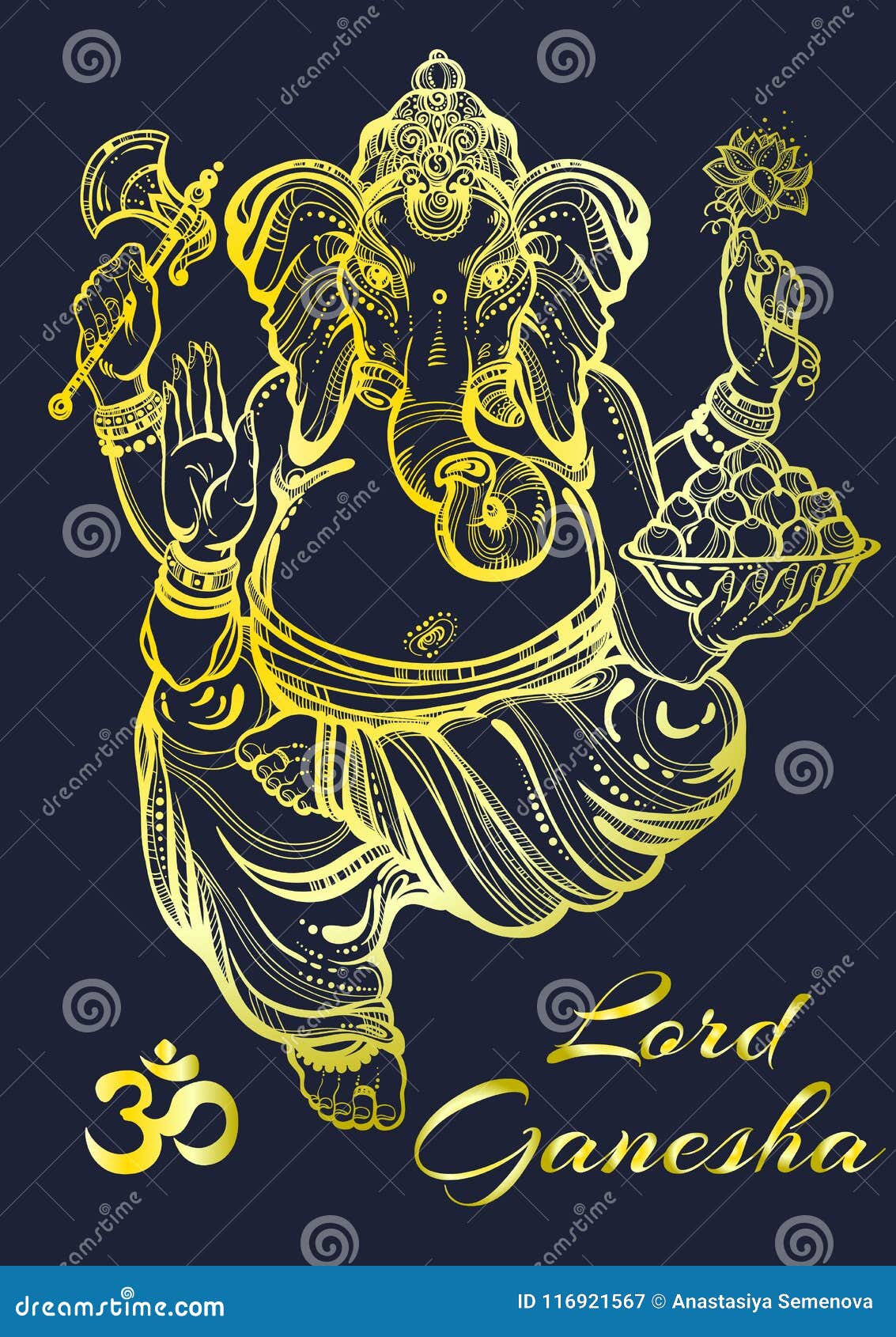 Beautiful High-detailed Lord Ganesha Vector Illustration. Vintage ...