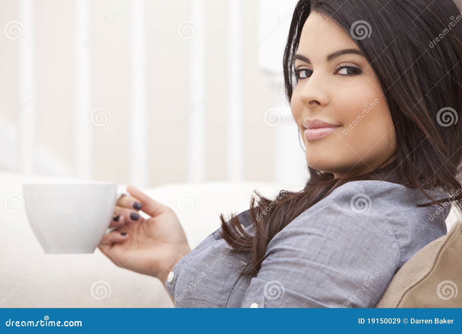 Beautiful Hispanic Woman Drinking Tea or Coffee Stock Image Image of