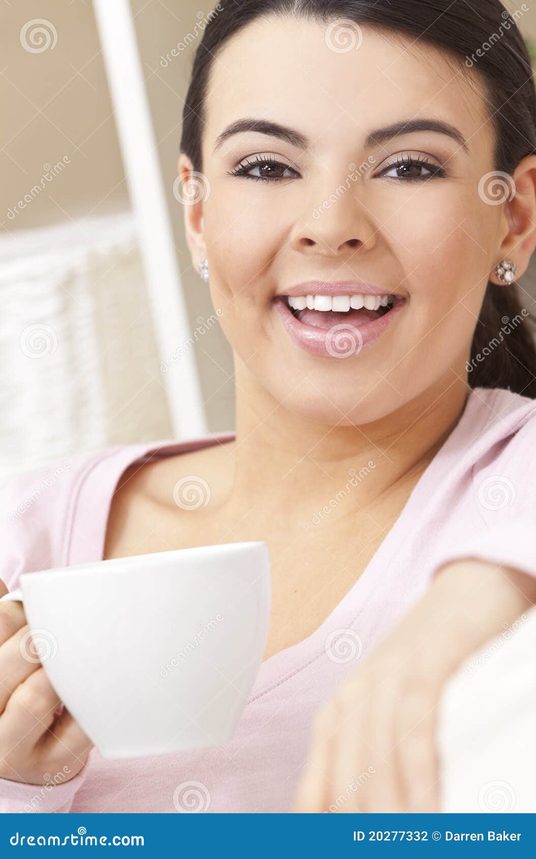 Beautiful Hispanic Woman Drinking Tea or Coffee Stock Photo Image of